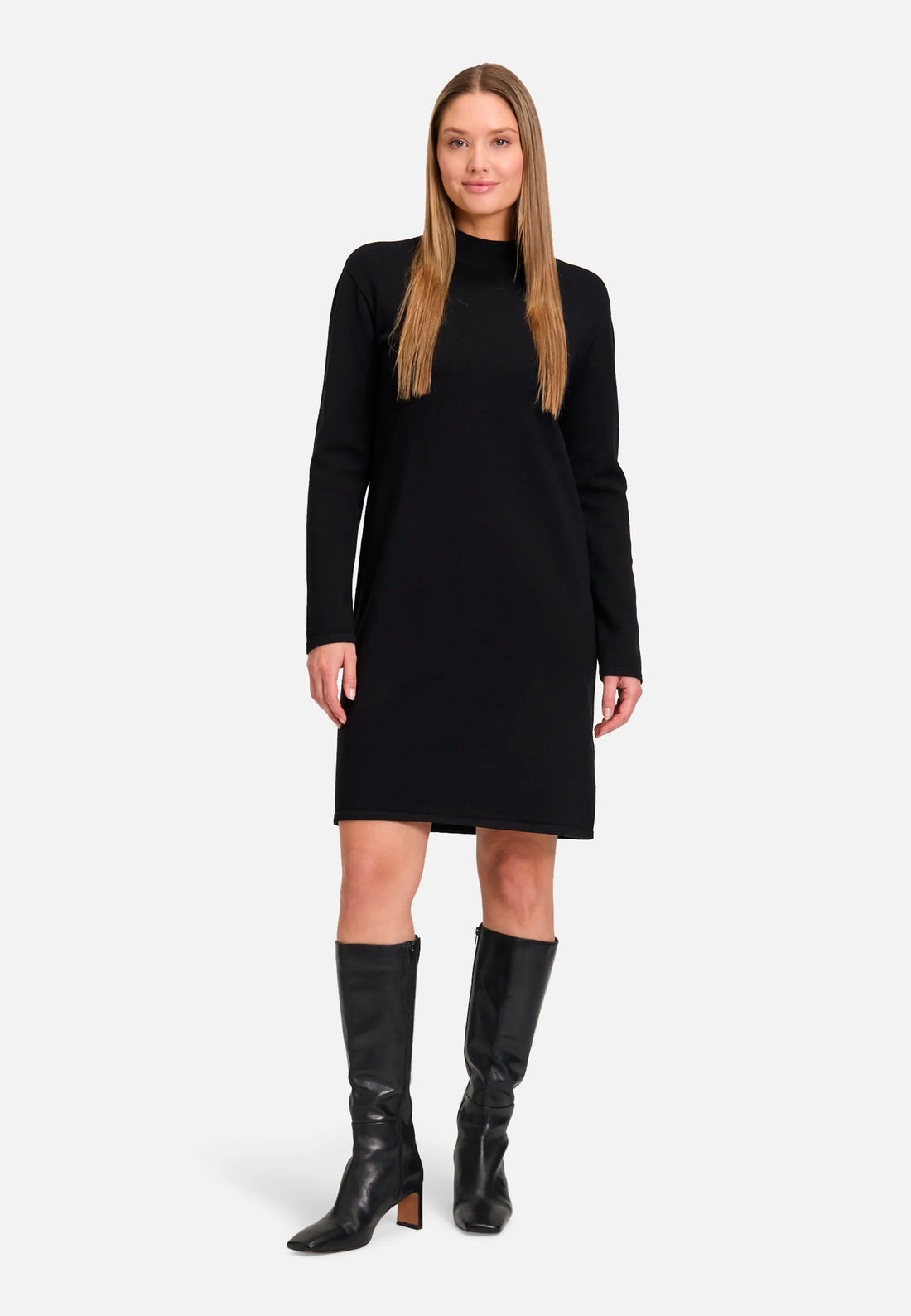 Betty Barclay_Black_Knit Dress with Stand-Up Collar_1786-2907_9045_02