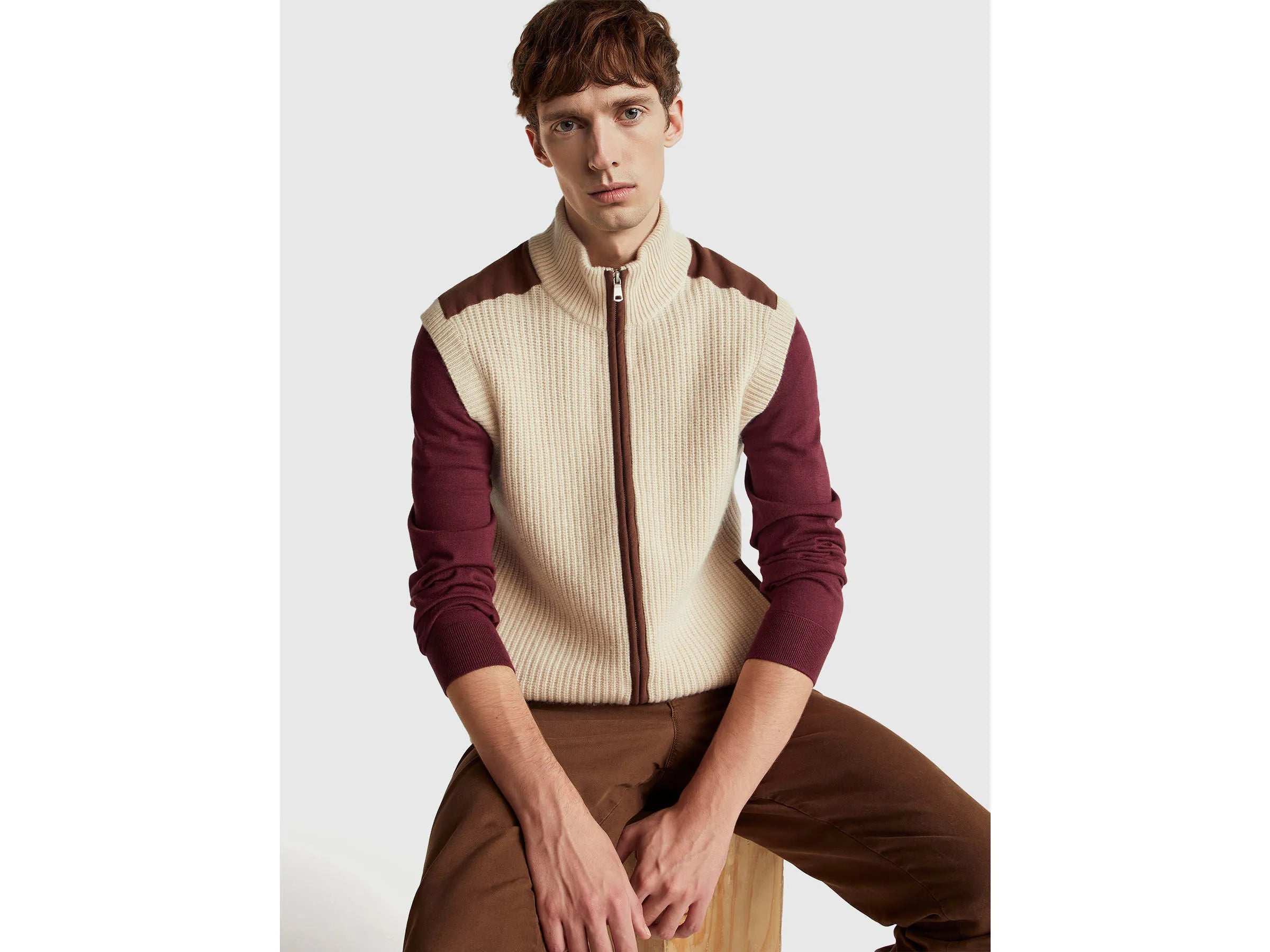 Benetton_Beige_Vest with Zip in Wool Blend_18AYU501A_152_03