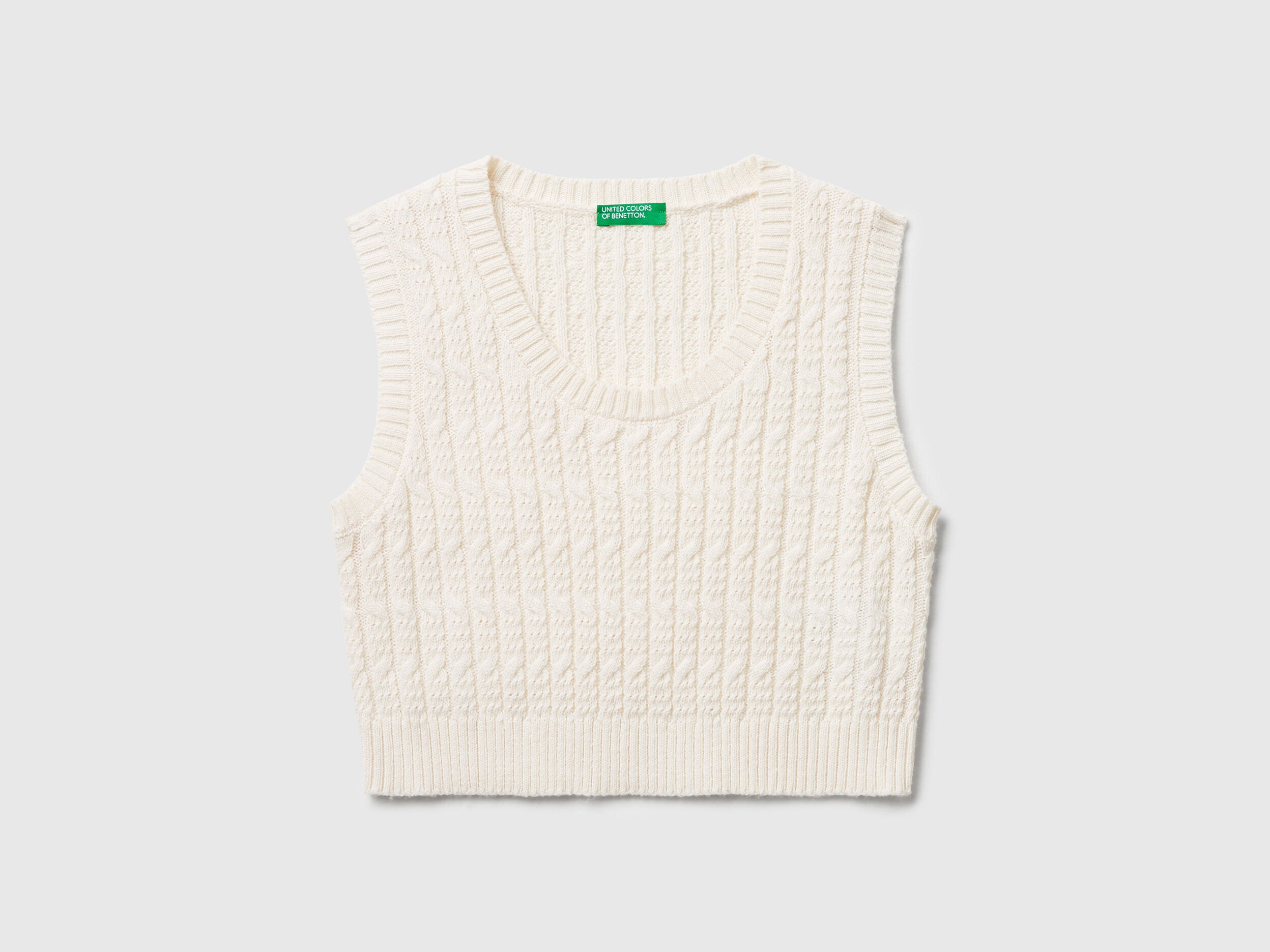 Benetton_Creamy White_Knit Vest with Cables_1D32C108Y_0R2_01
