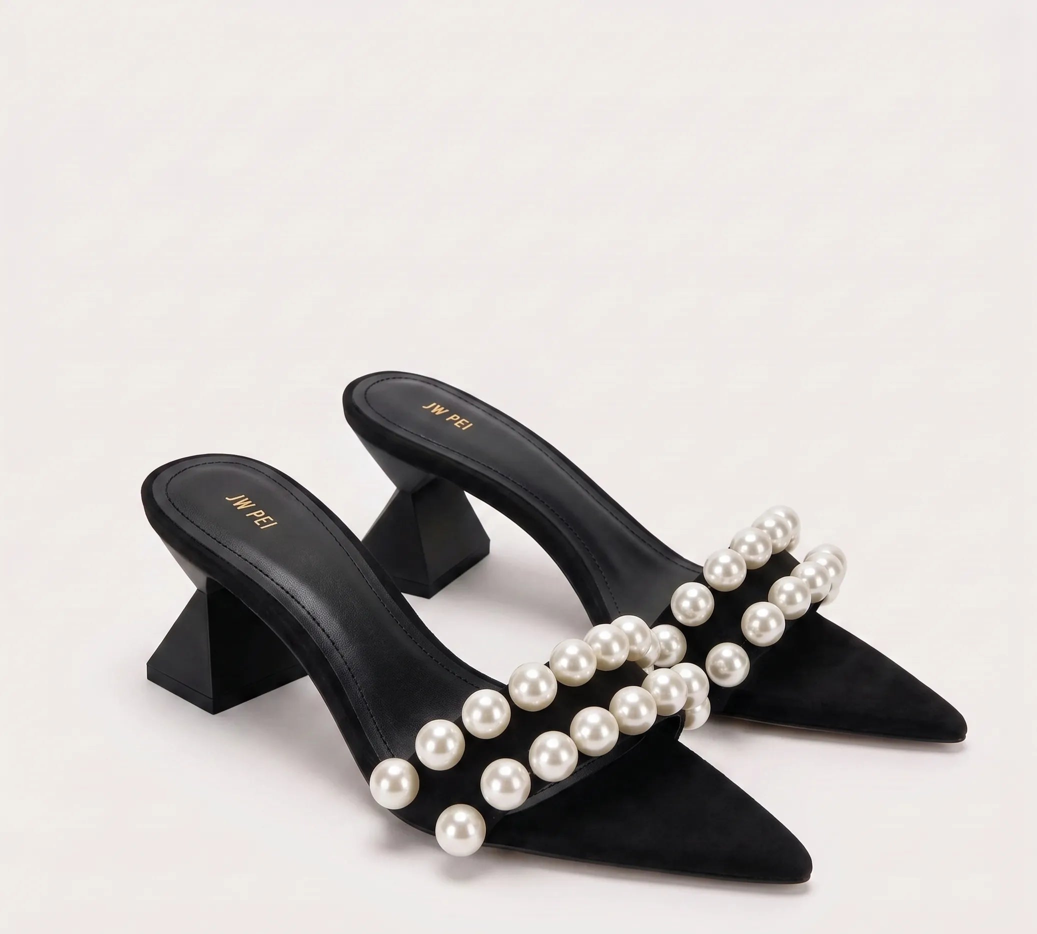 JW PEI Black Women Gianna Beaded Strap Mules SKU: 1SDS116-1_Black Image 01