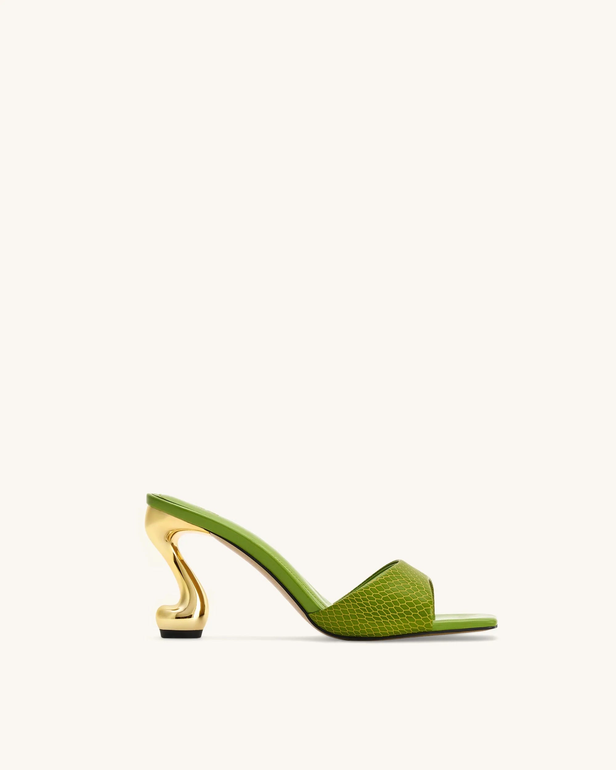 JW PEI Green Women Hannah Snakeskin Heel Mules - Green SKU: 1SDS121-7_Green Image 01
