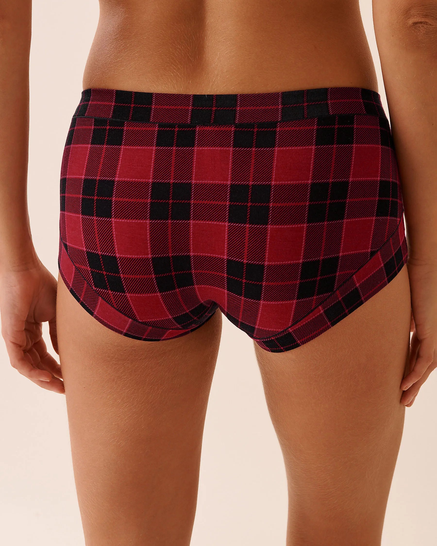 La Vie en Rose_Black & Savvy Red Plaid_Modal Boyleg Panty_20200714_P60421_02