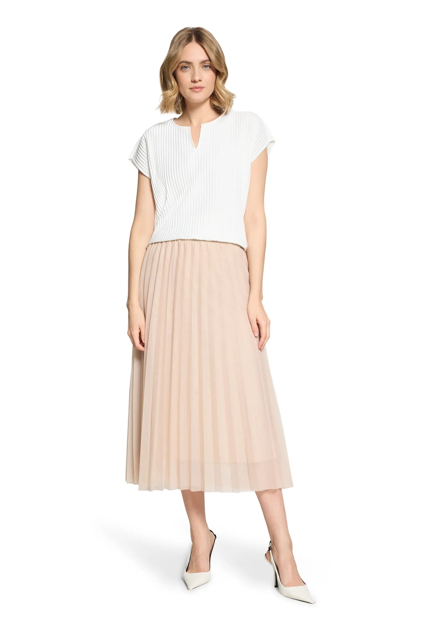 Betty Barclay Offwhite Women Short-Sleeved Pleated Shirt SKU: 2035-3185_1014 Image 05