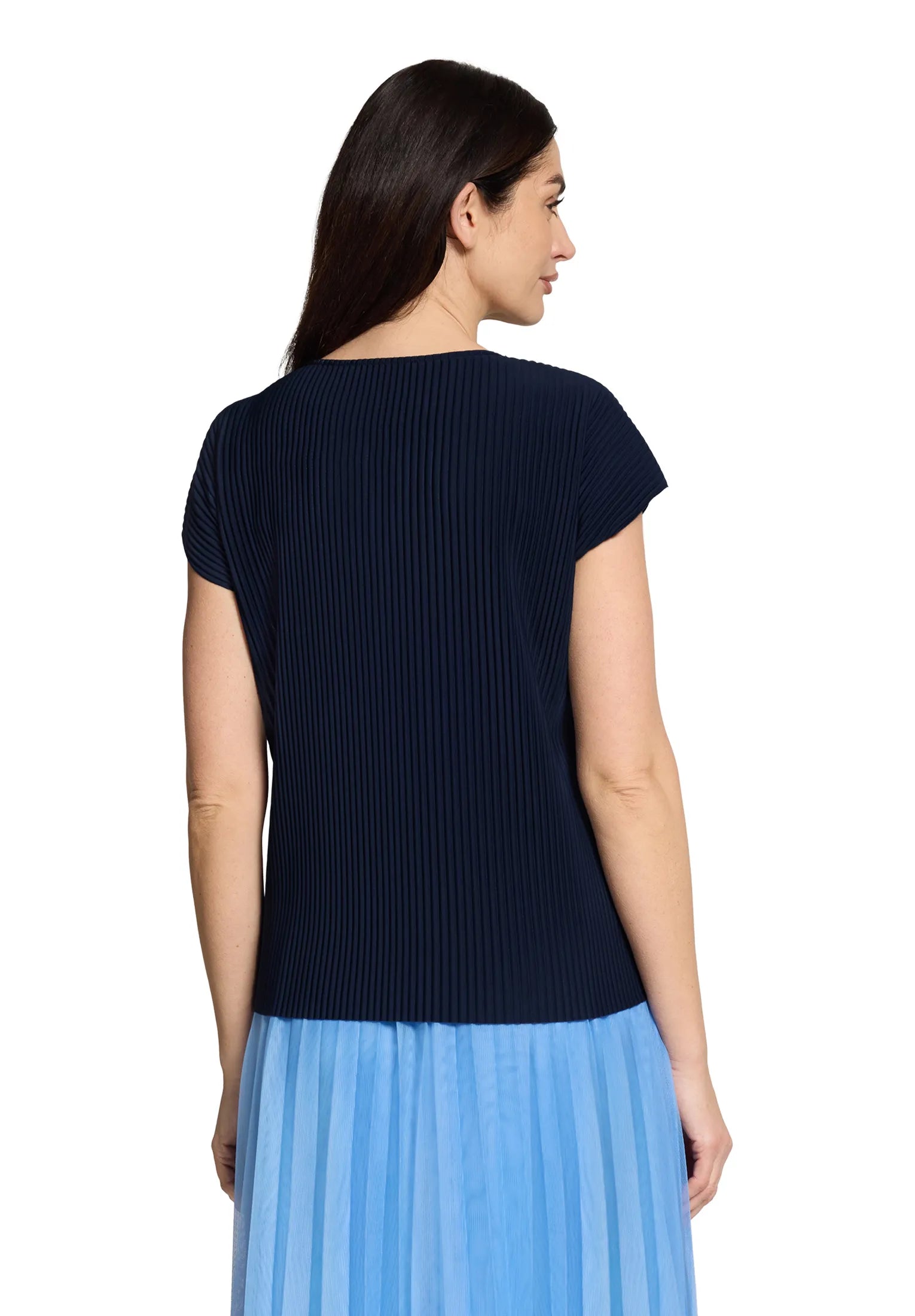 Betty Barclay Navy Blue Women Short-Sleeved Pleated Shirt SKU: 2035-3185_8543 Image 04