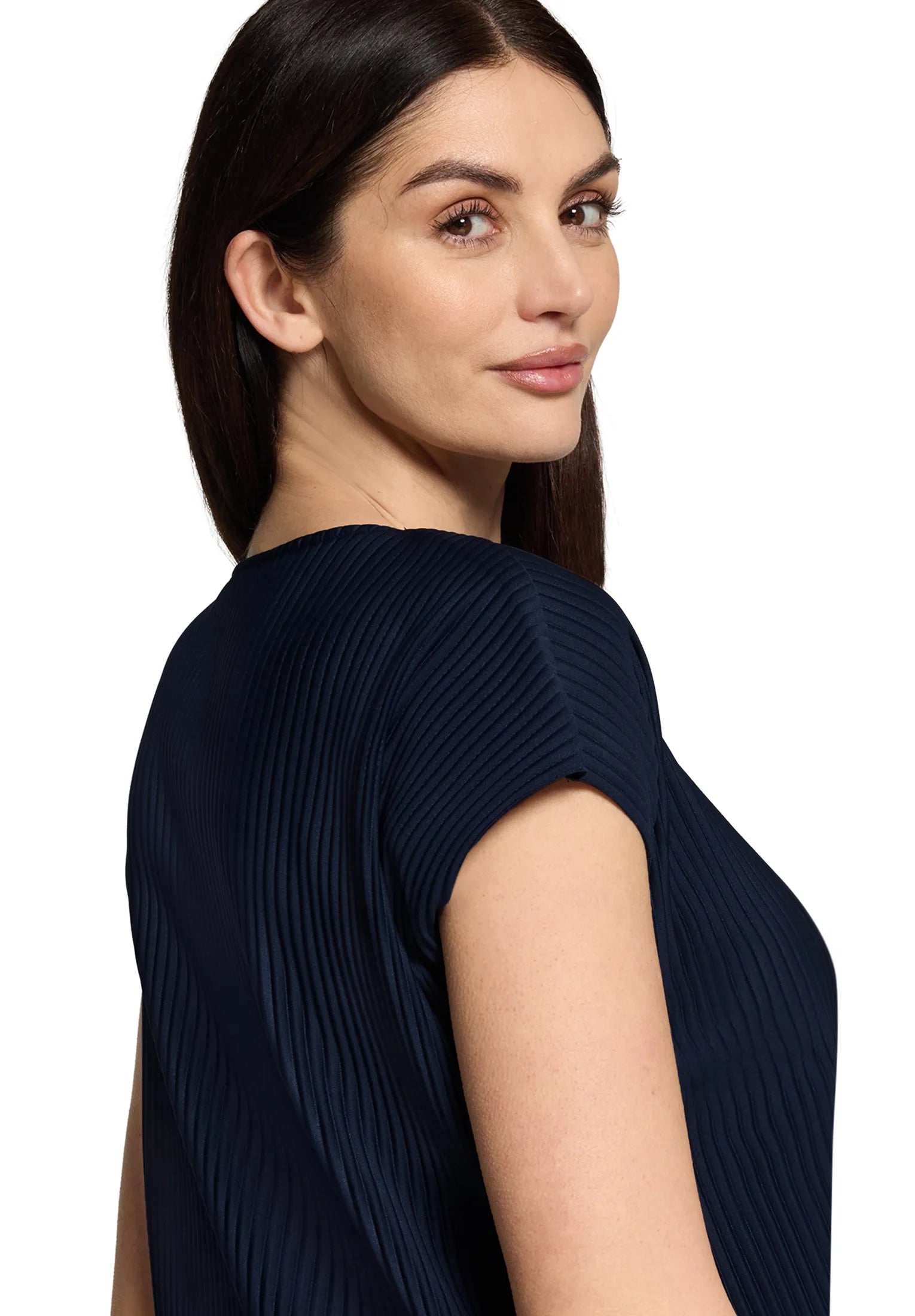Betty Barclay Navy Blue Women Short-Sleeved Pleated Shirt SKU: 2035-3185_8543 Image 07