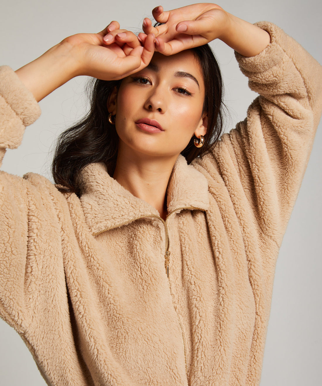 Onesie Fluffy Fleece Zip Up_204172_Sand Brown_02