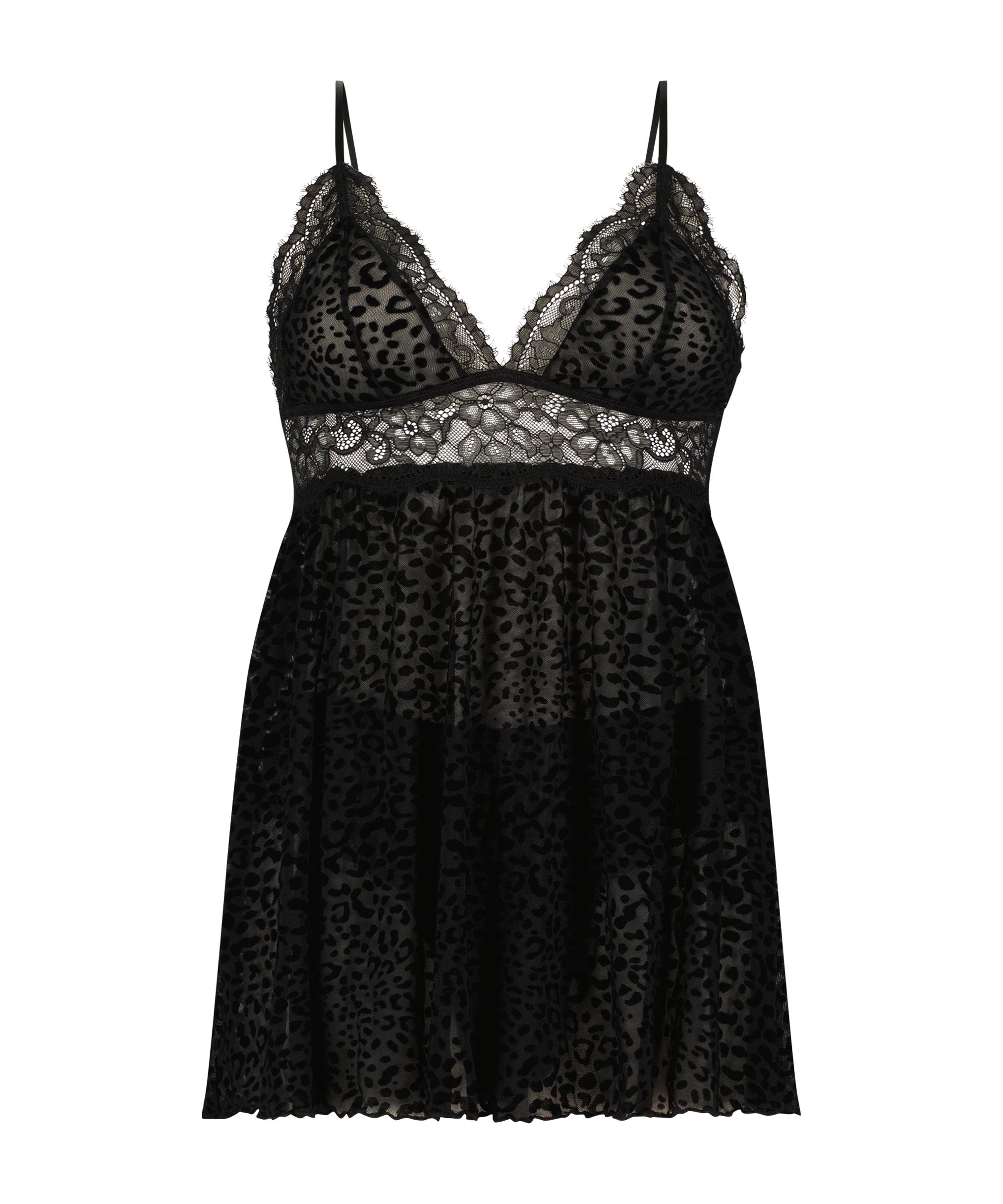 Animal Flock Lace Babydoll_204174_Black_01