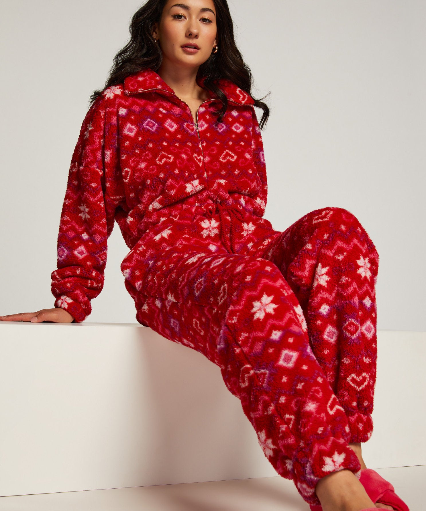 Onesie Fleece Zip Up Fairisle_204196_High Risk Red_01
