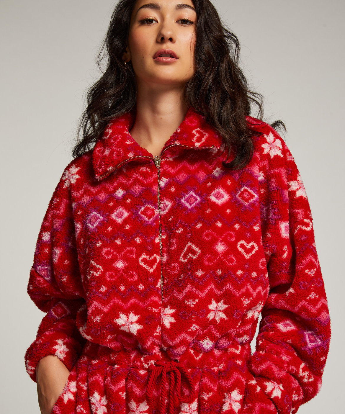 Onesie Fleece Zip Up Fairisle_204196_High Risk Red_02