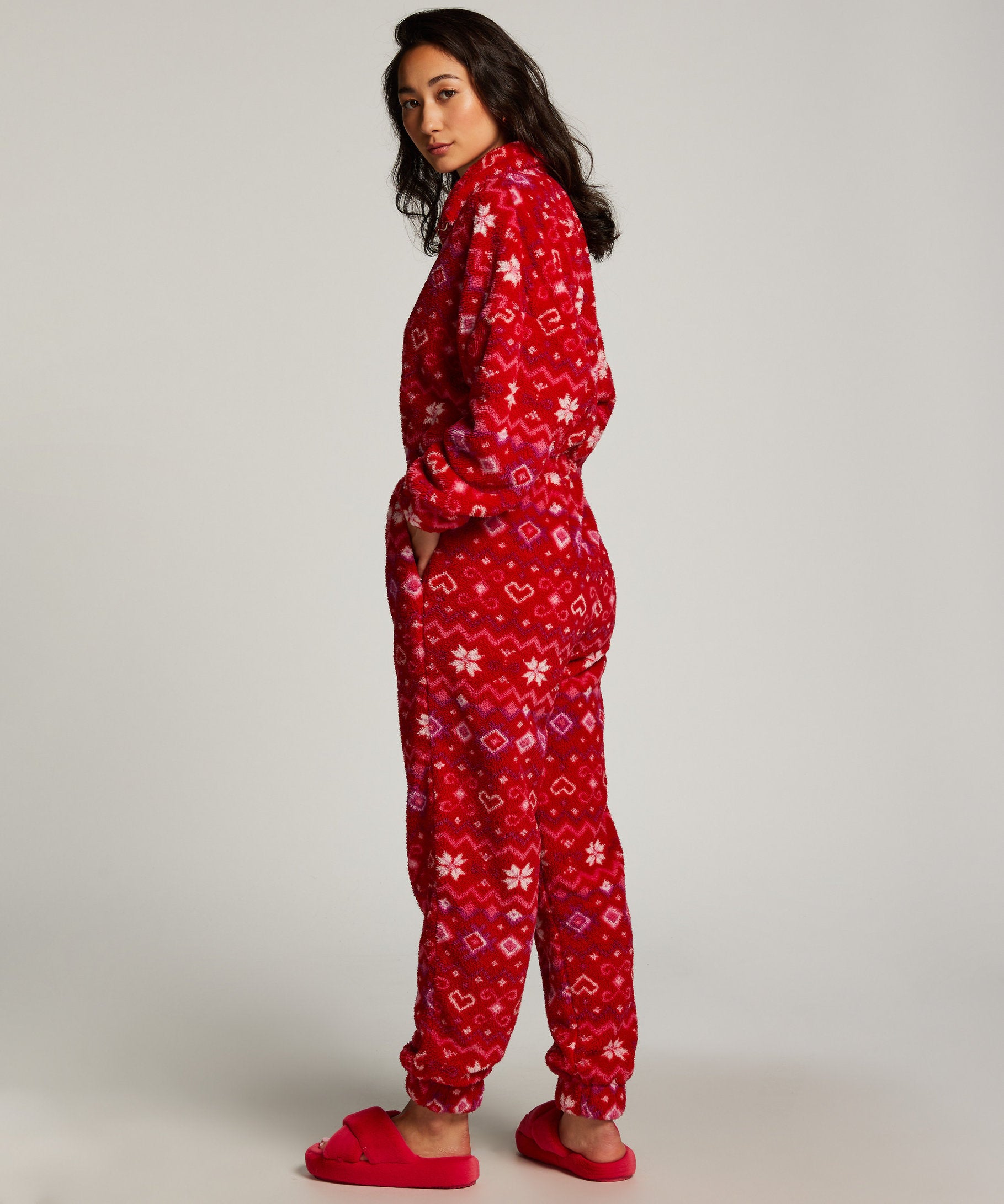 Onesie Fleece Zip Up Fairisle_204196_High Risk Red_03