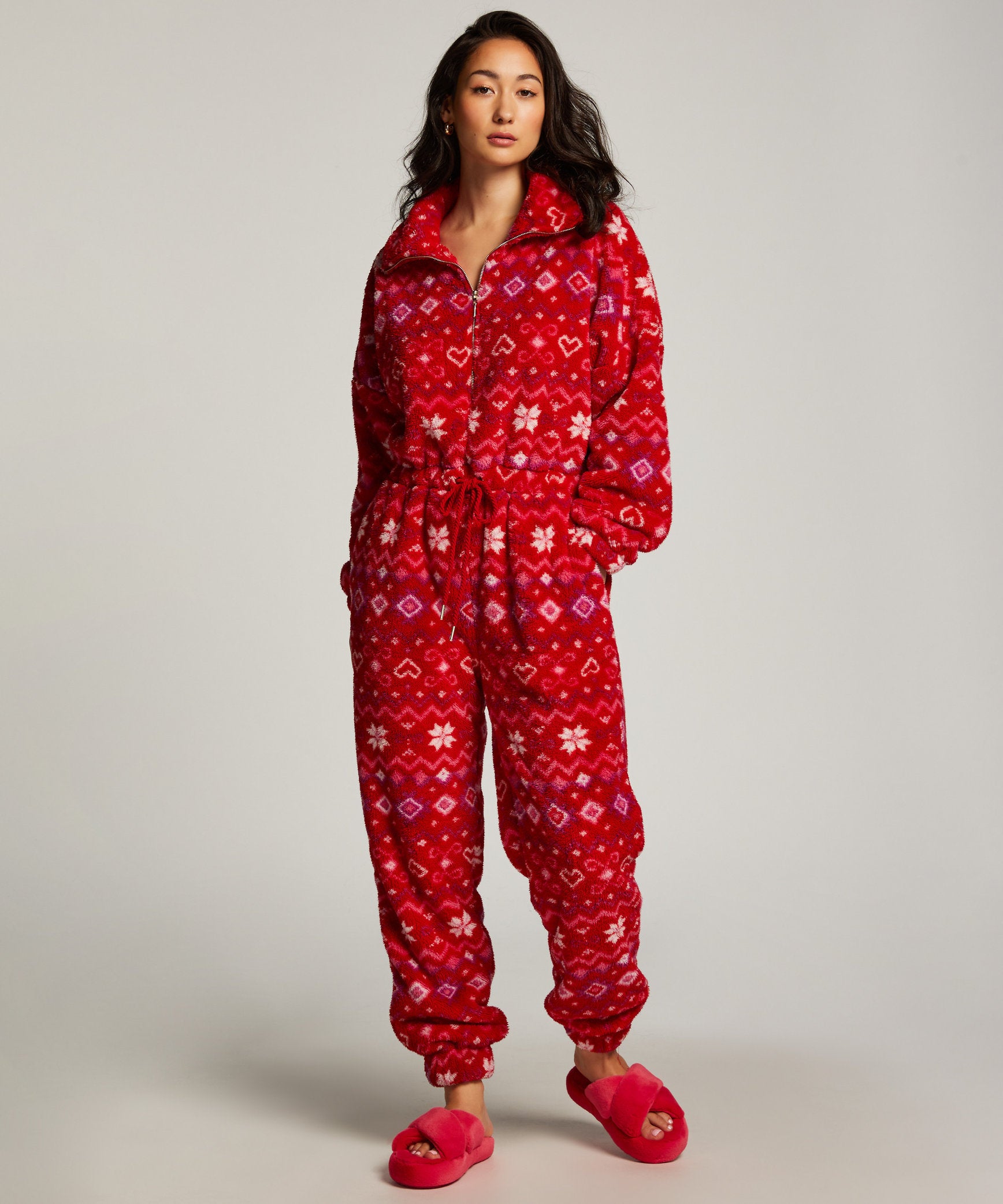 Onesie Fleece Zip Up Fairisle_204196_High Risk Red_05