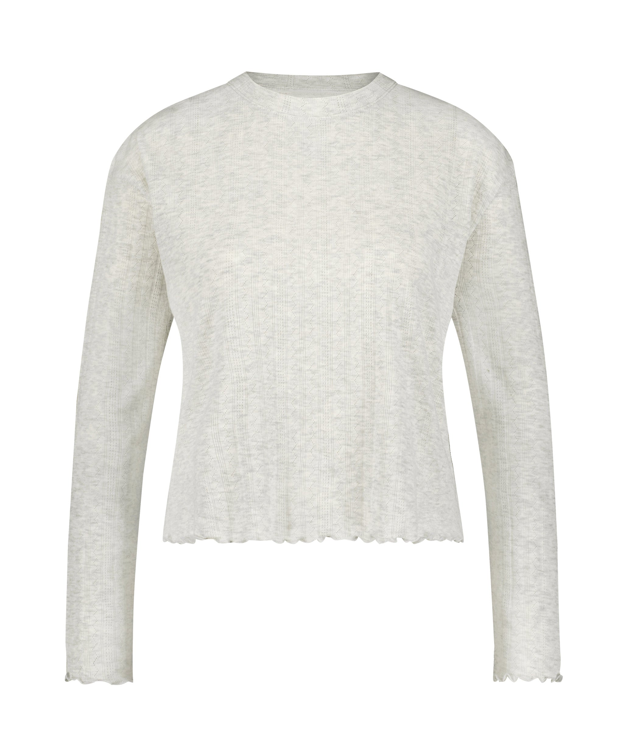 Hunkemoller_Pointelle Long-Sleeved Pyjama Top_204798_Oatmeal Melange_05