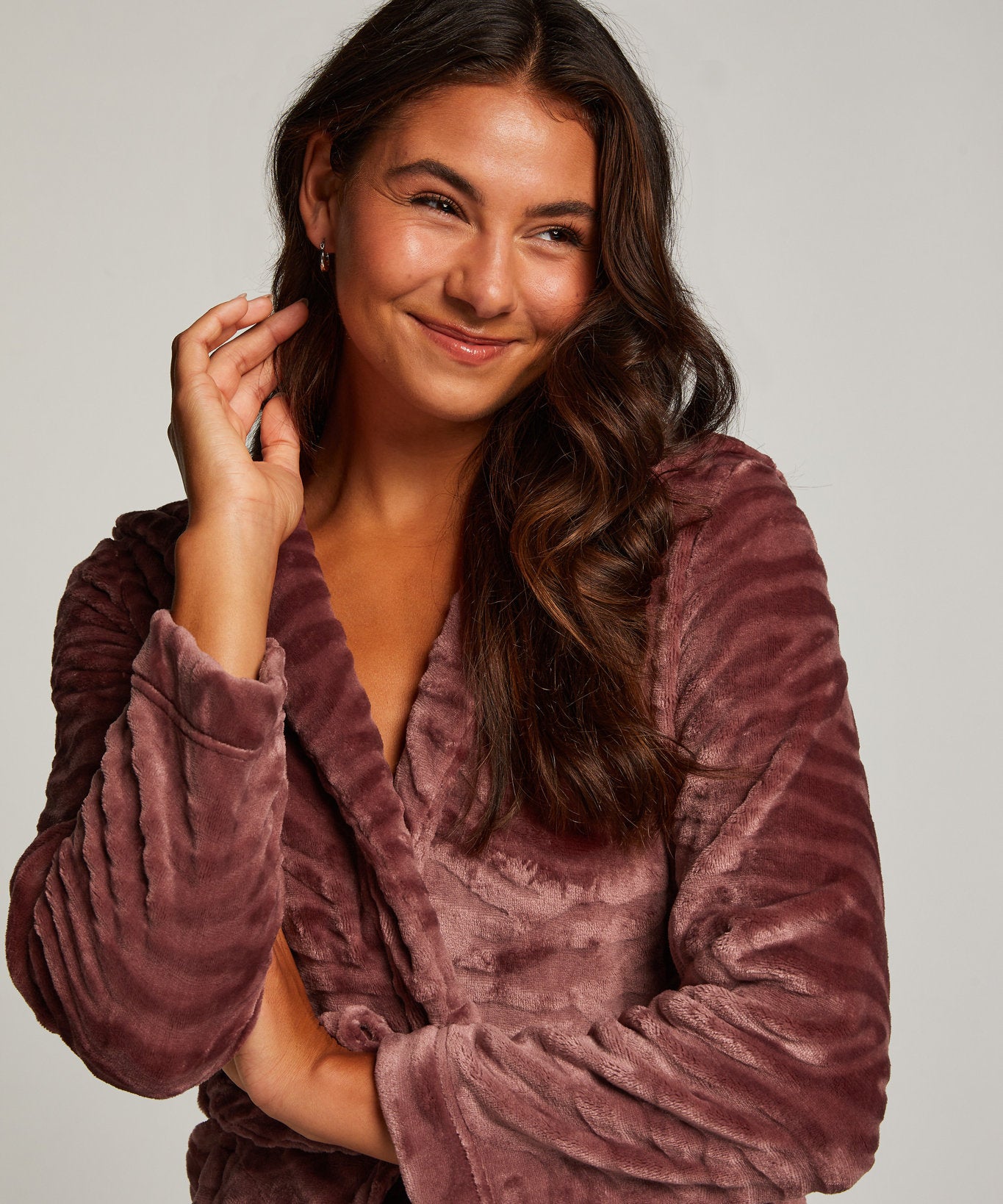 Robe Short Fleece Zebra Emb_204936_Rose Brown_02