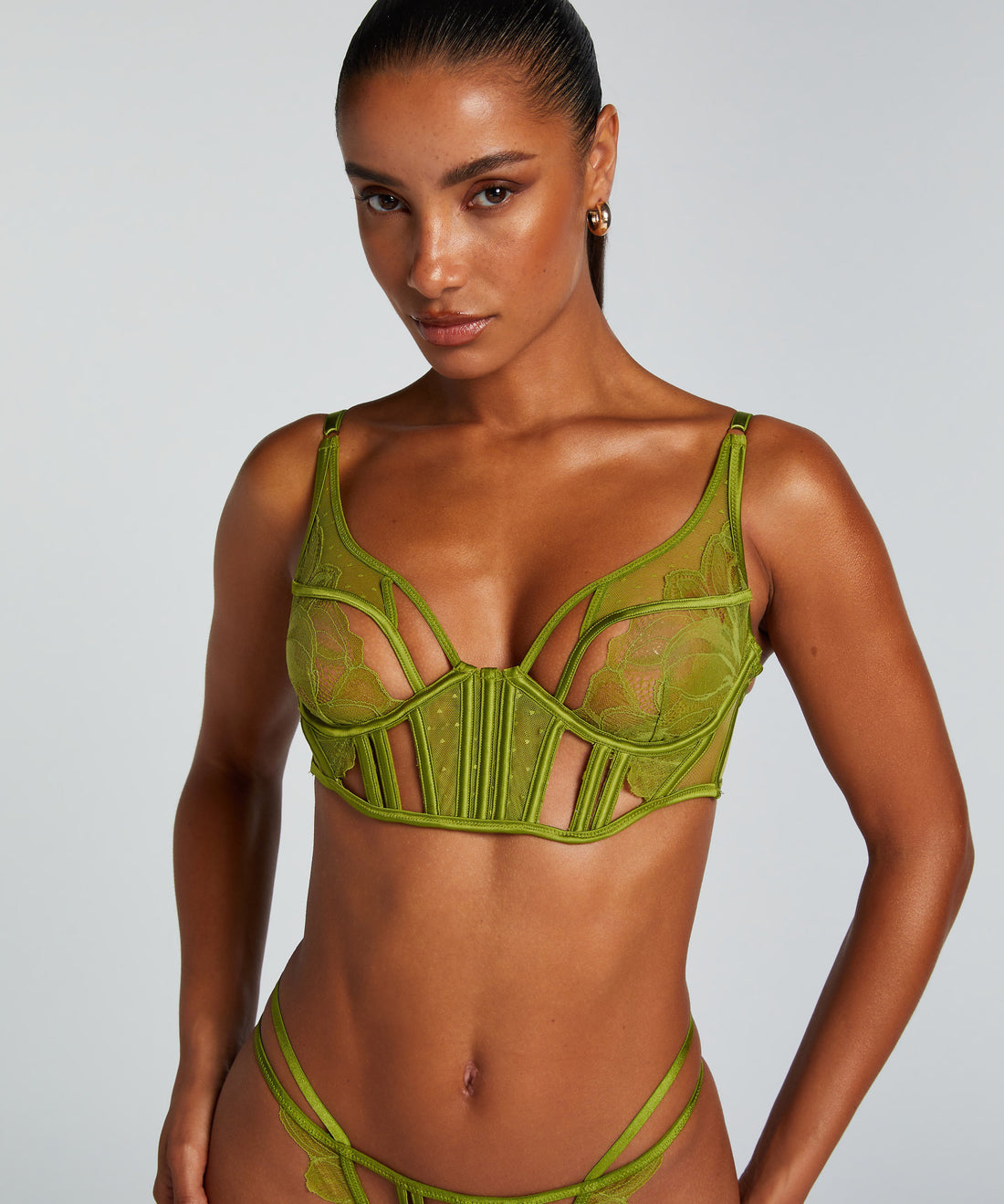 Billie Non-Padded Longline Underwired Bra in Different Cup Sizes_206175_Lima Bean Green_03