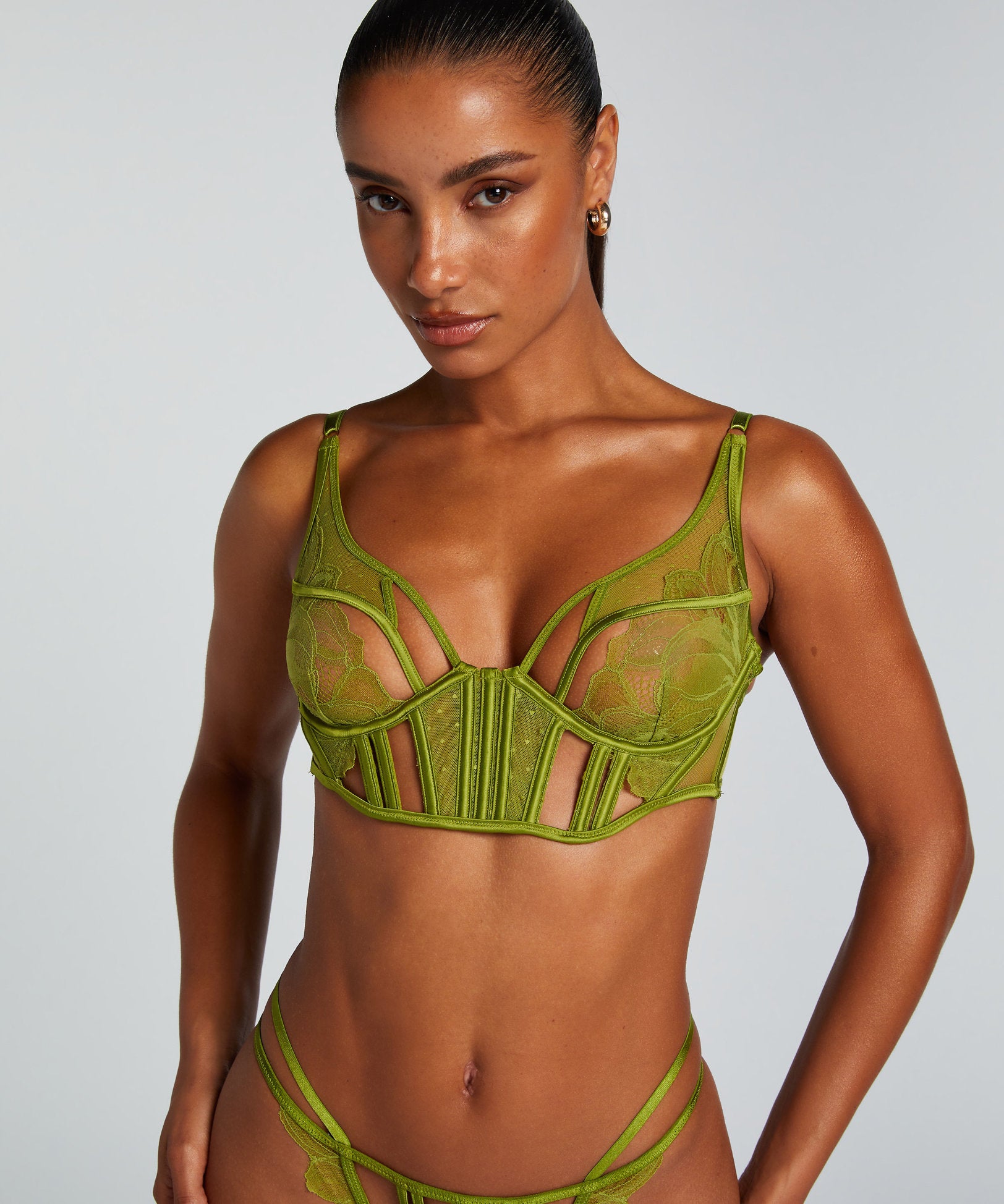 Billie Non-Padded Longline Underwired Bra in Different Cup Sizes_206175_Lima Bean Green_03