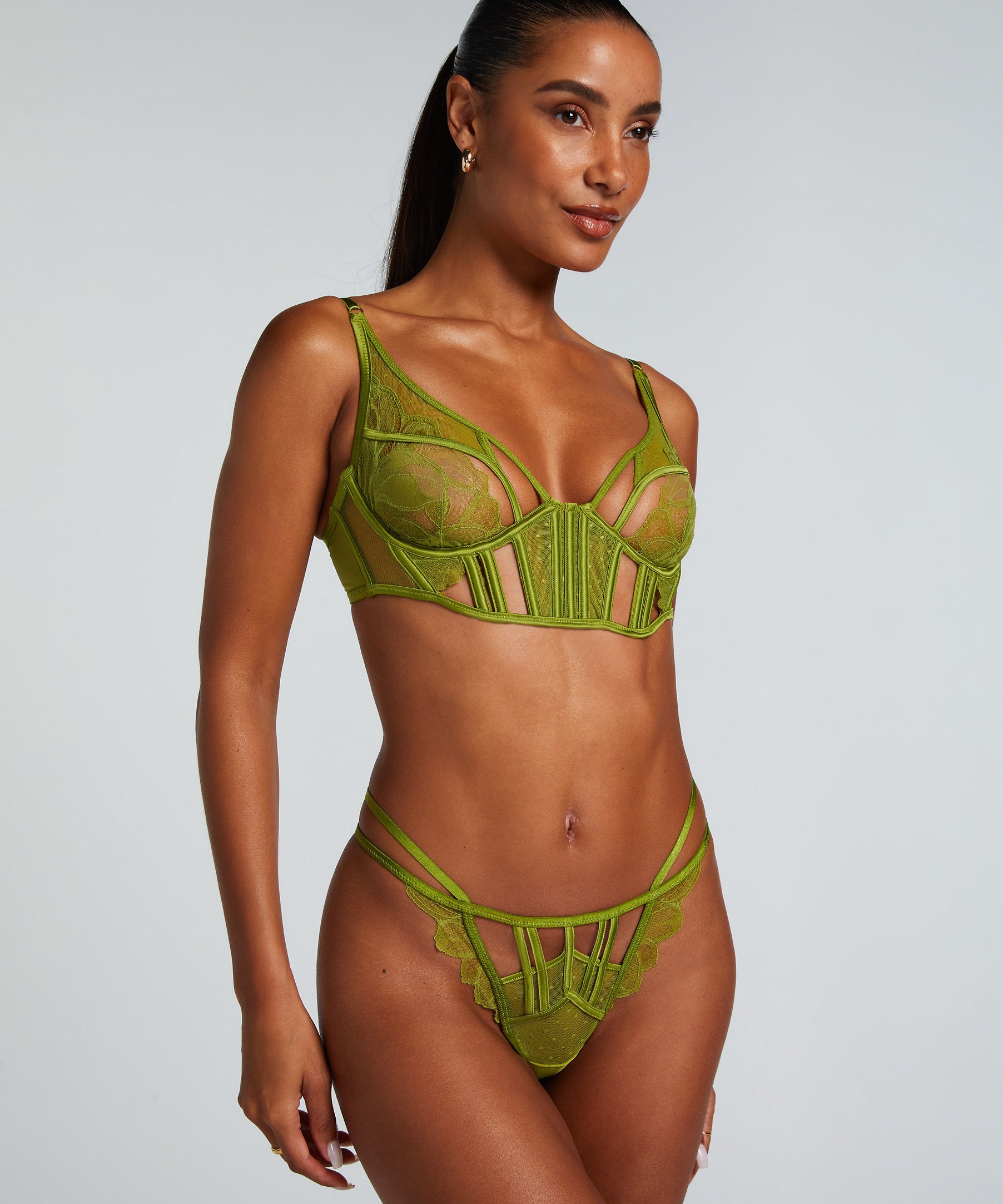 Billie Non-Padded Longline Underwired Bra in Different Cup Sizes_206175_Lima Bean Green_05
