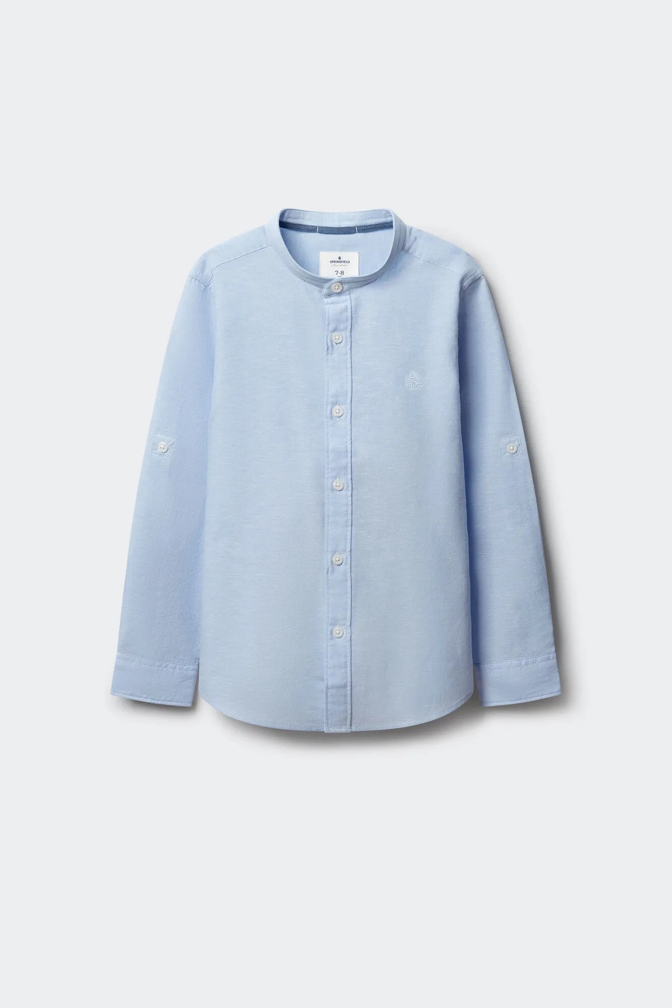 Springfield Blue Boys Linen Mandarin Collar Shirt SKU: 2123001_14 Image 01
