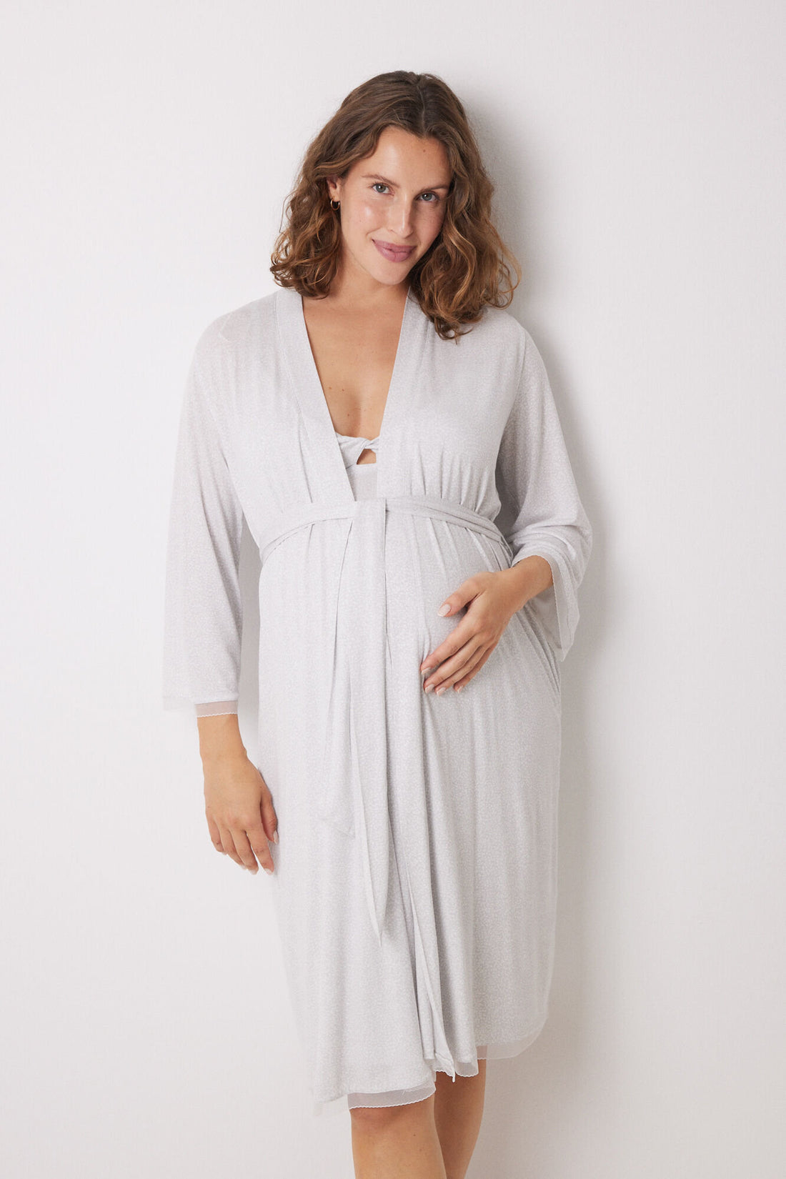 Soft Touch Midi "Maternity" Robe With Dot Print_02