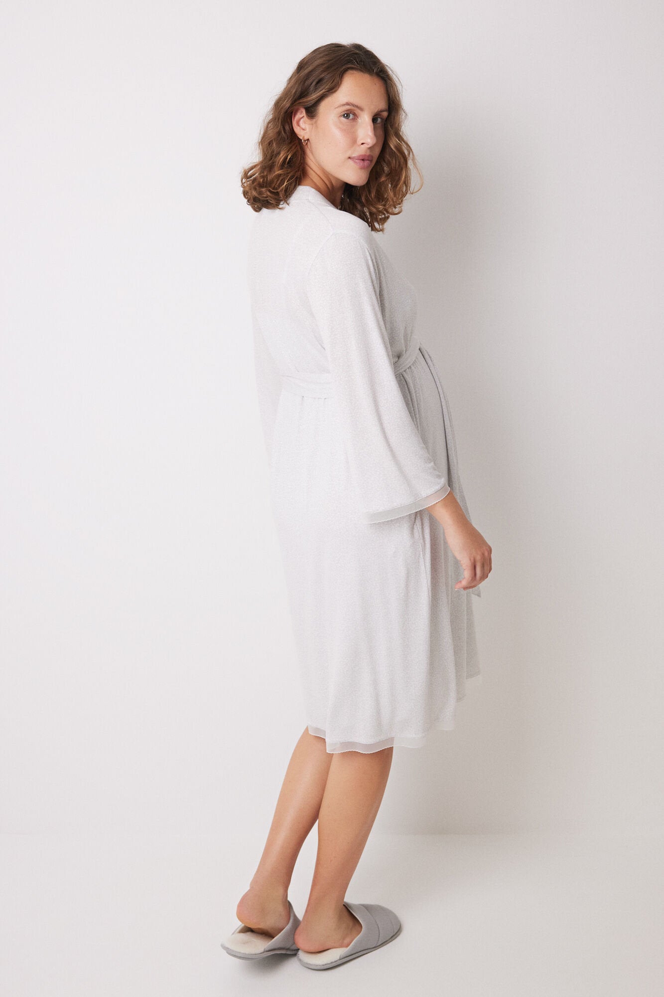 Soft Touch Midi "Maternity" Robe With Dot Print_06