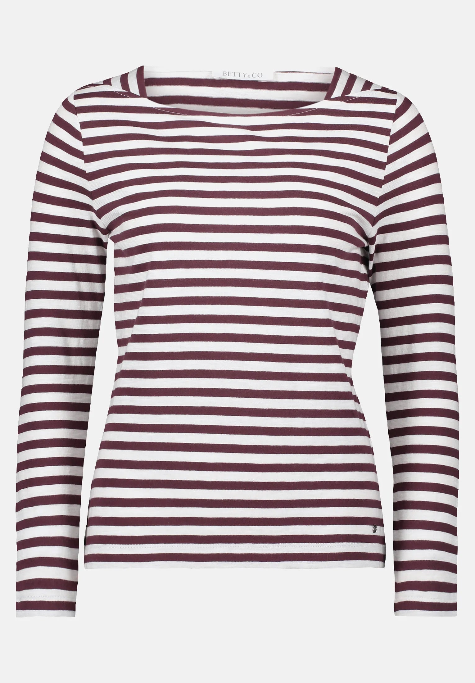 Betty Barclay_Cream/Dark Red_Striped Shirt with Boat Neck_2313-3146_1847_04