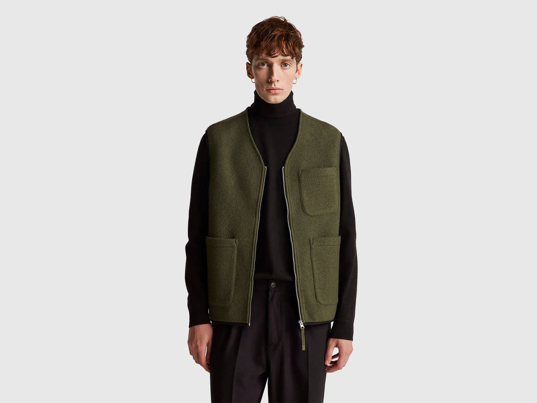 Benetton_Military Green_Vest in Wool Blend_24RDUJ00R_87V_01