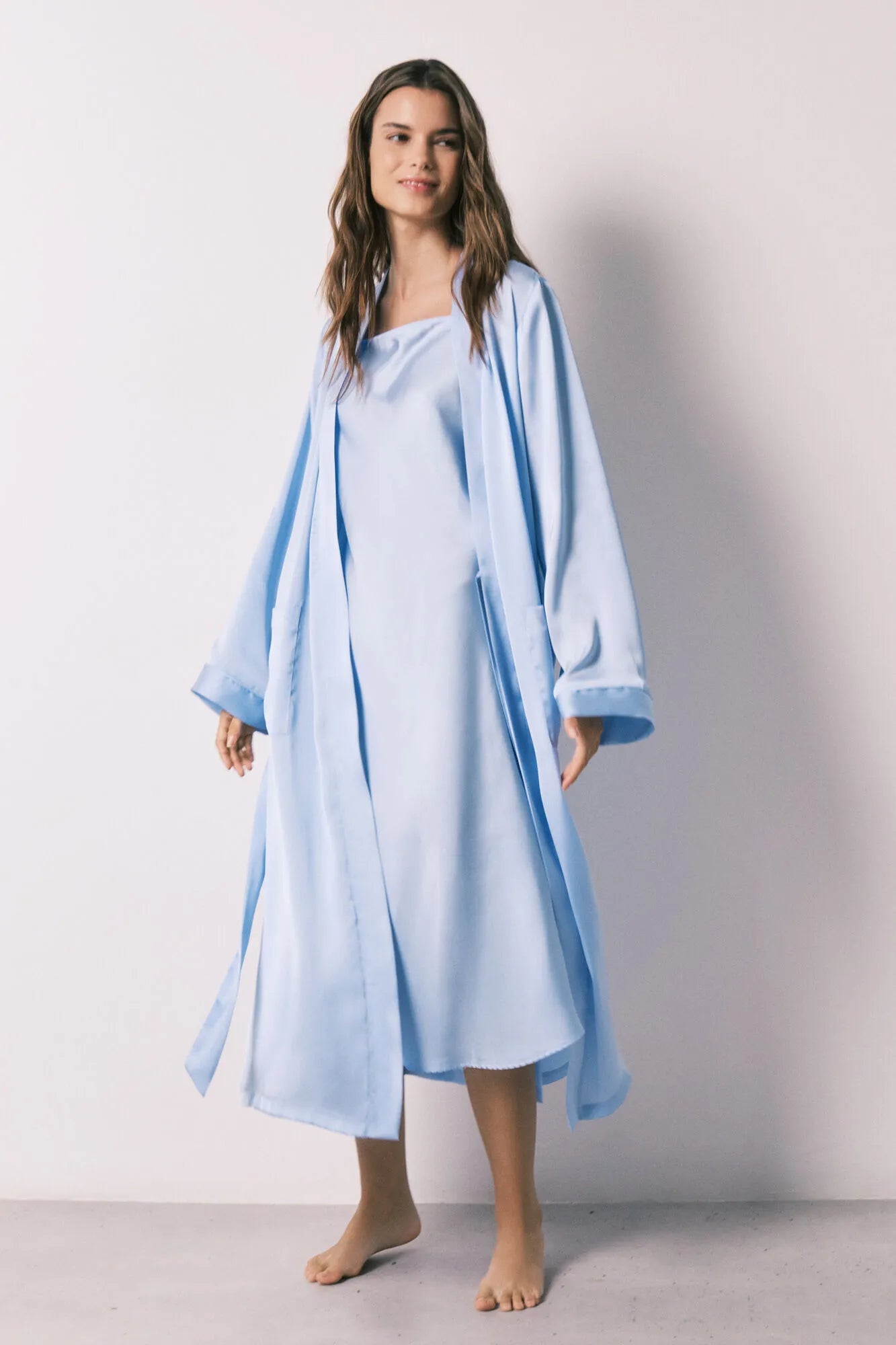 Women Secret Light Blue Women Blue Satin Midi Robe SKU: 2533683_16 Image 01
