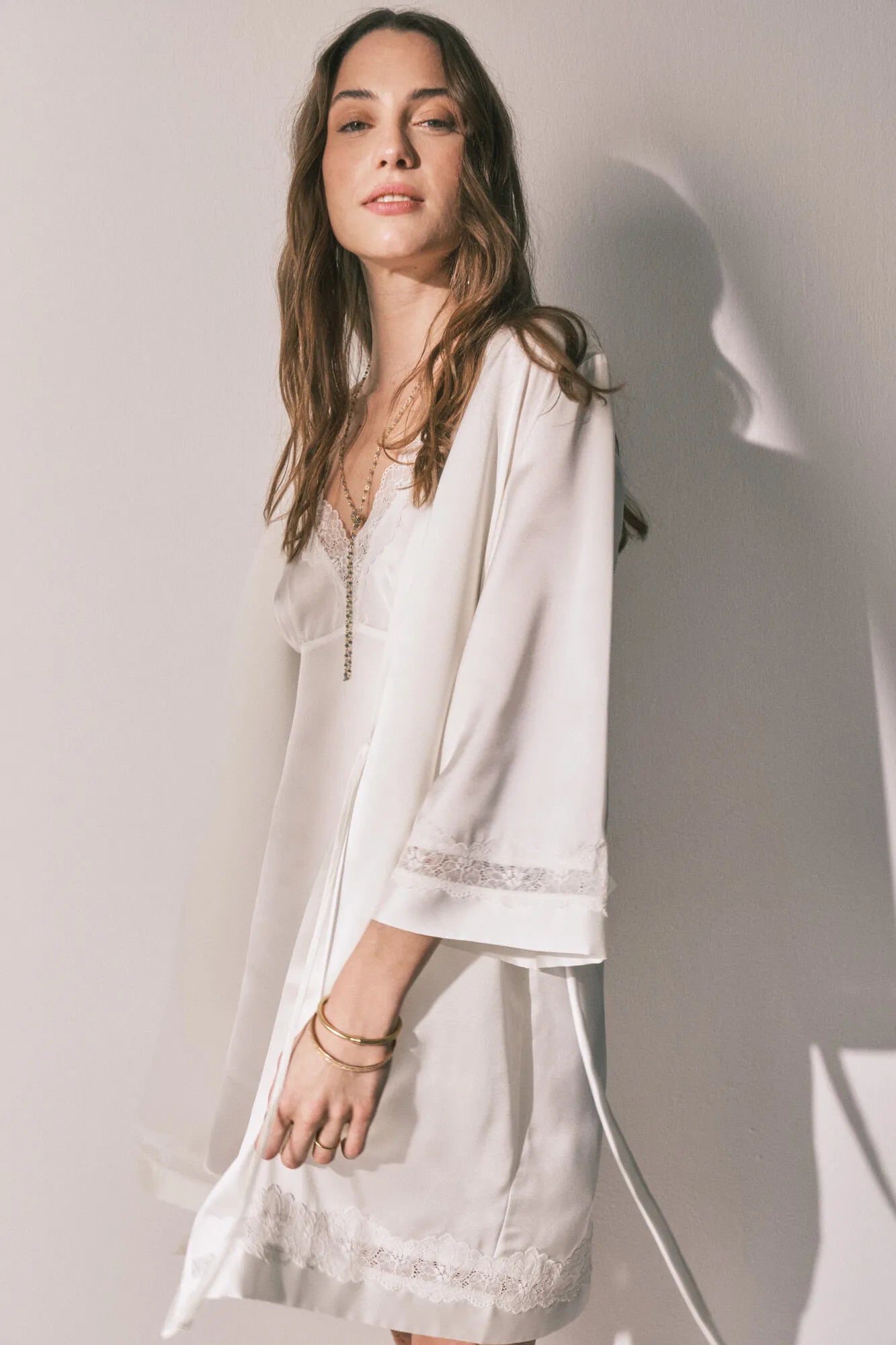 Women Secret Ivory Women Beige Satin Long Robe SKU: 2533687_96 Image 07