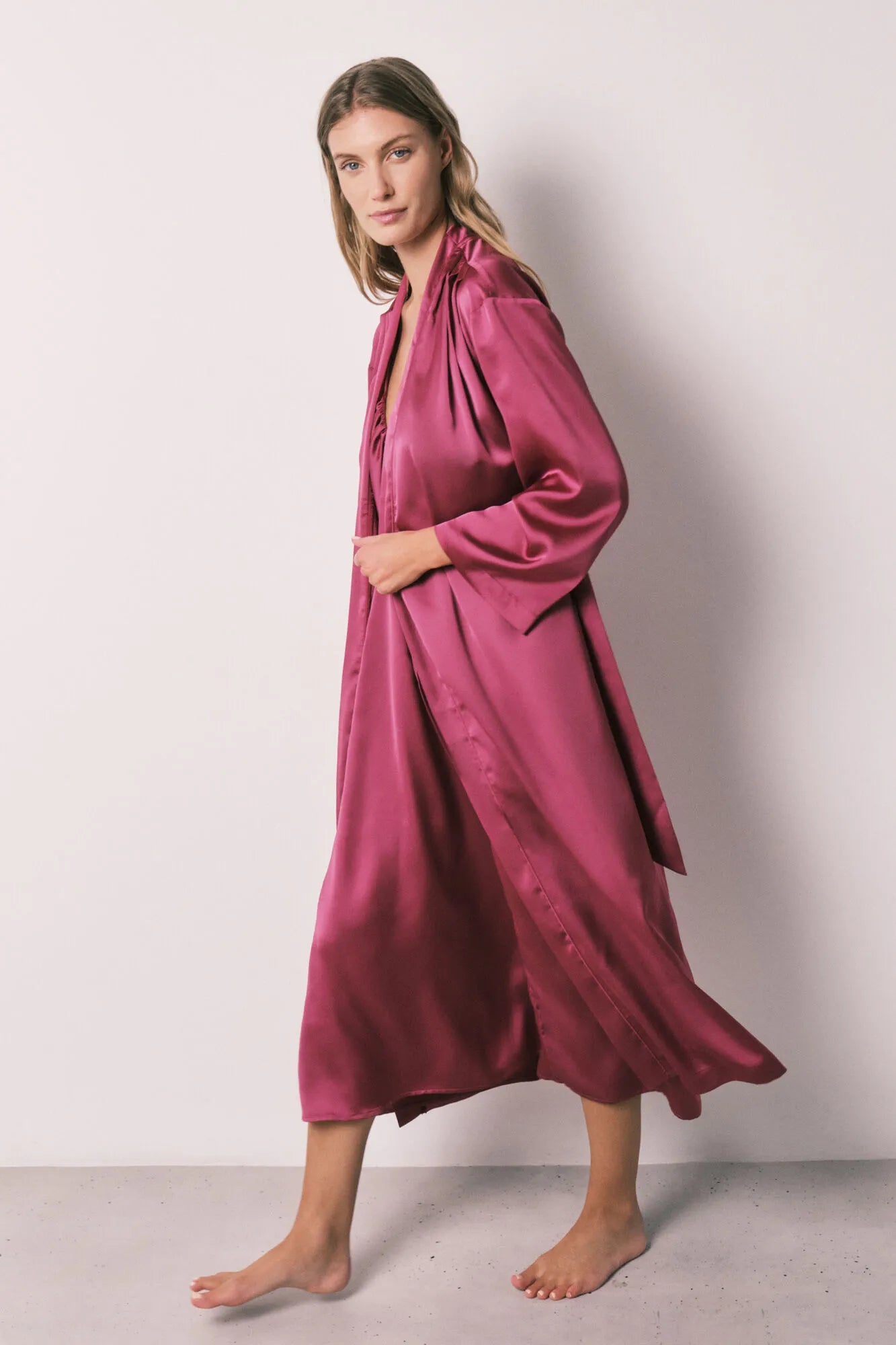 Women Secret Pink Women Satin-Finish Long Ruffled Robe SKU: 2533691_73 Image 01
