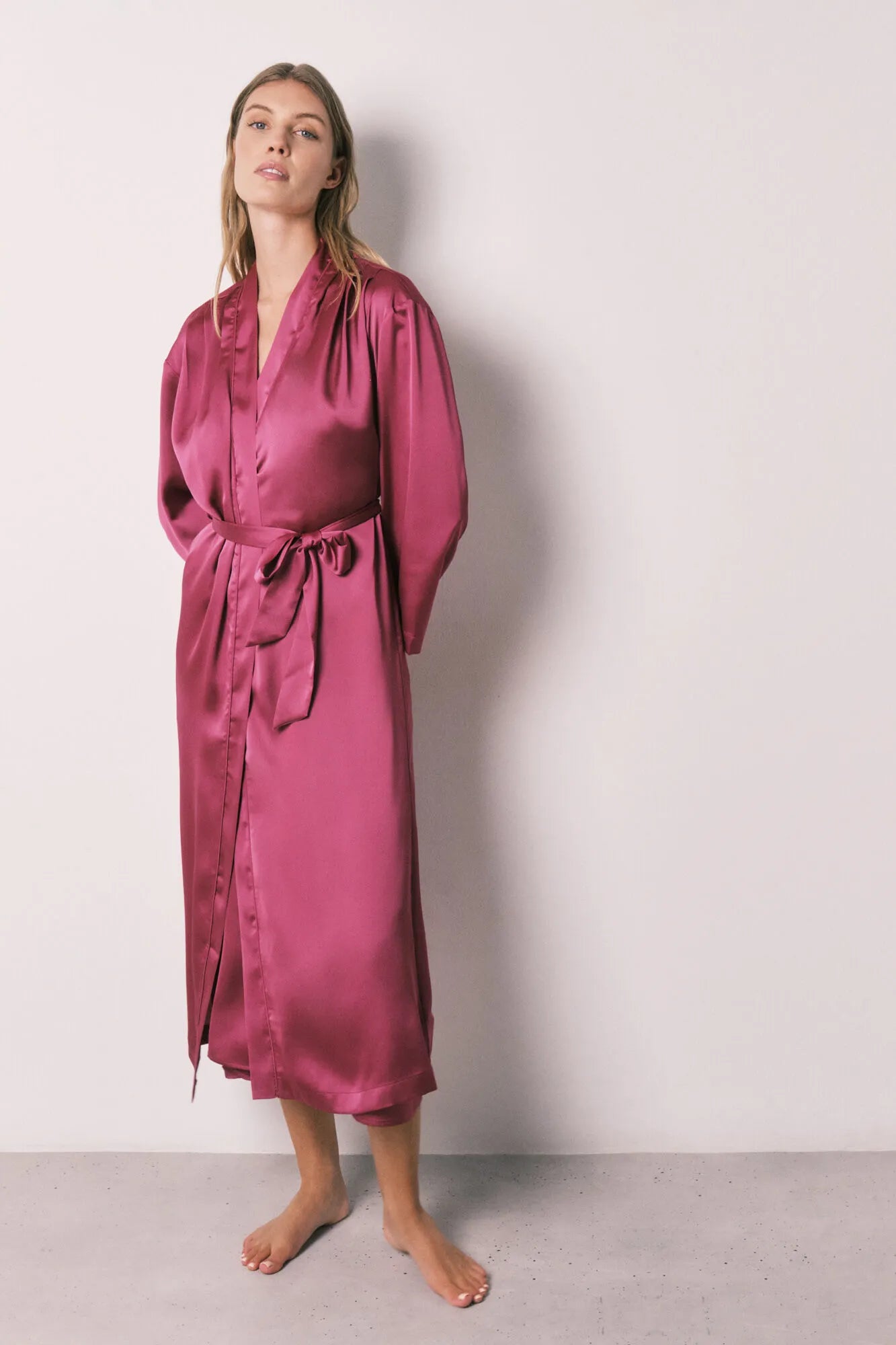 Women Secret Pink Women Satin-Finish Long Ruffled Robe SKU: 2533691_73 Image 03