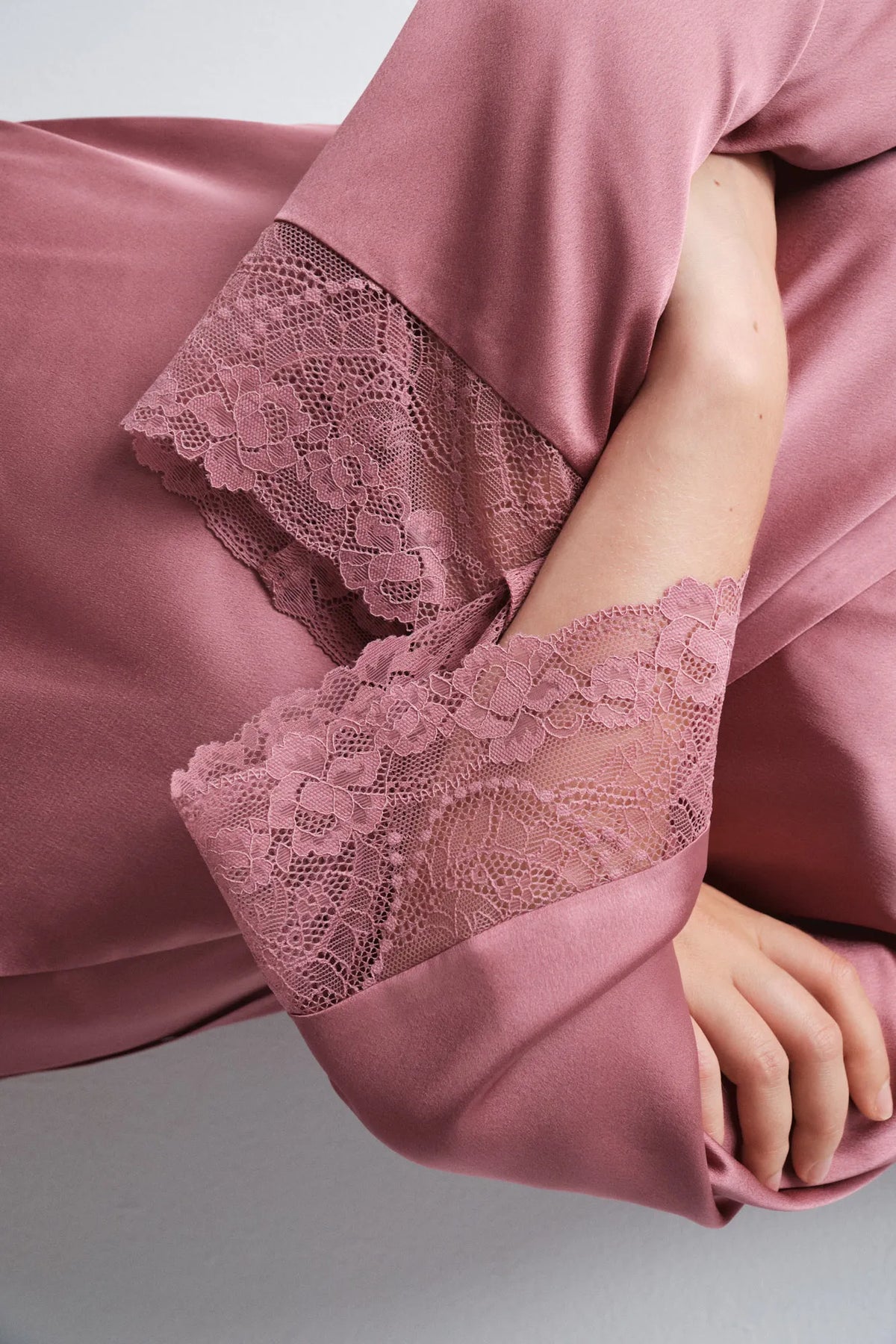 Women Secret Pink Women Satin-Finish Long Robe with Lace Details SKU: 2534023_72 Image 04