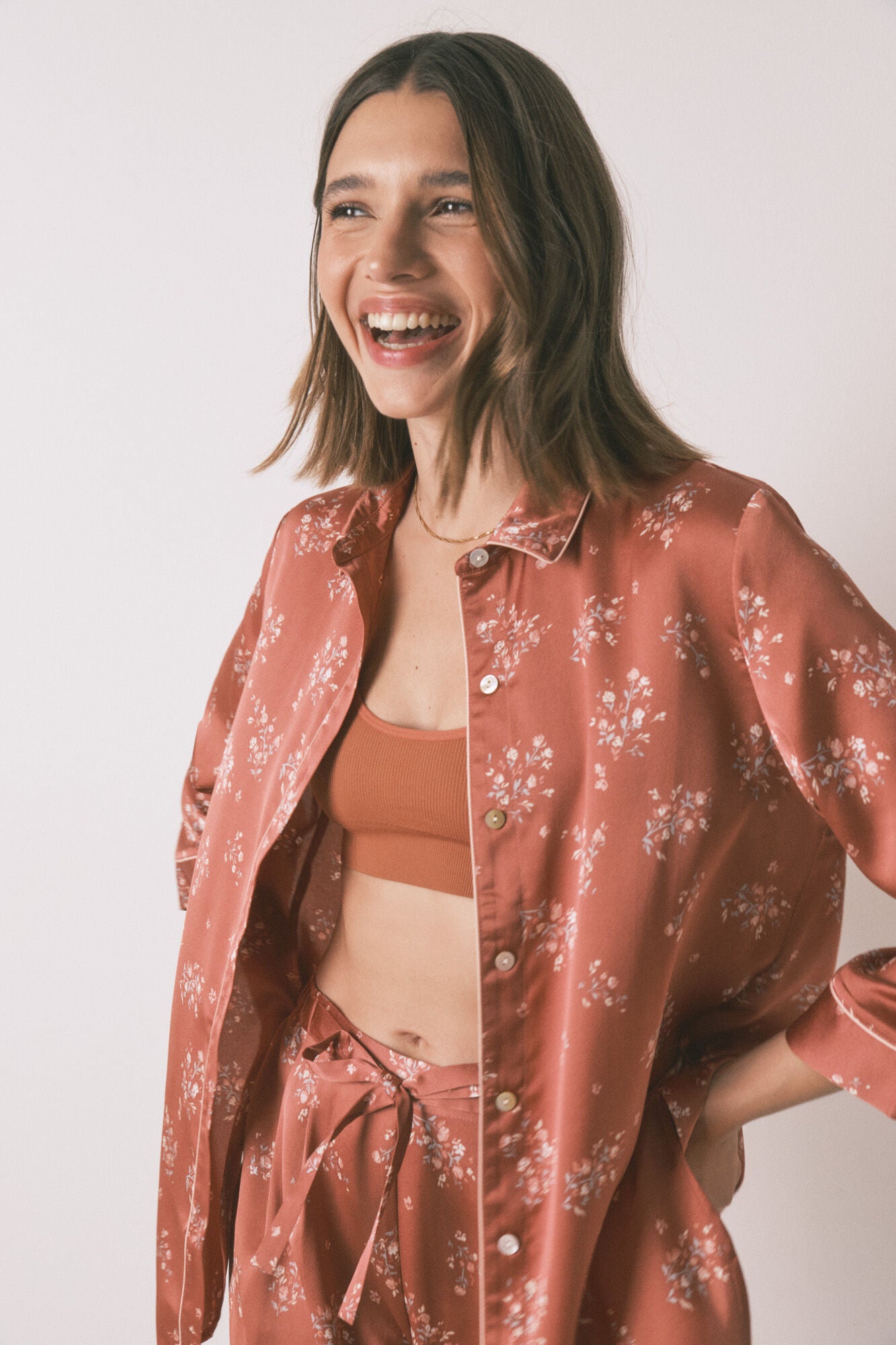 Women Secret_Pink_Long Orange Satin Pajama Shirt_2542463_71_06