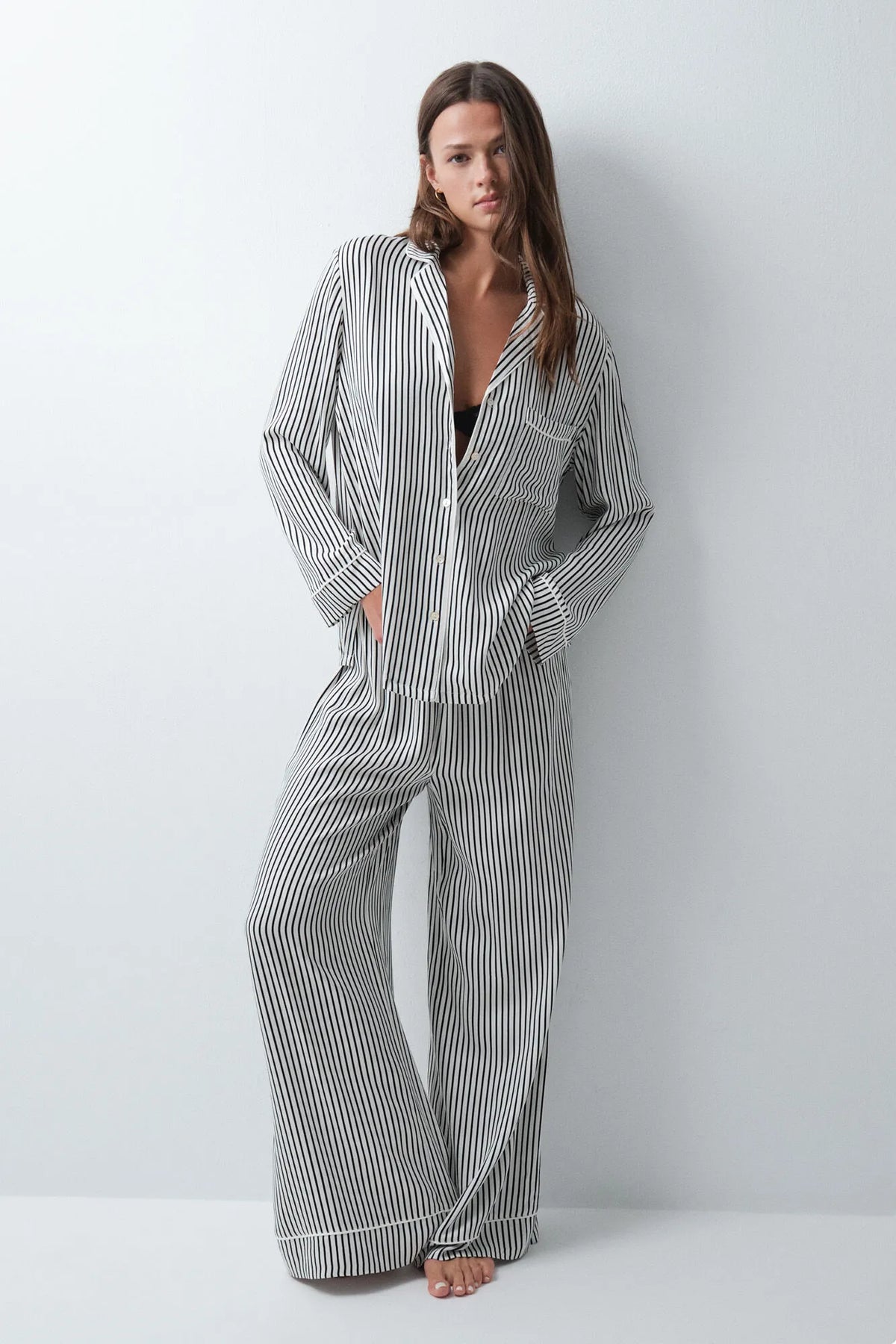 Women Secret Black Women Black And White Striped Classic Pyjamas SKU: 2544858_01 Image 02