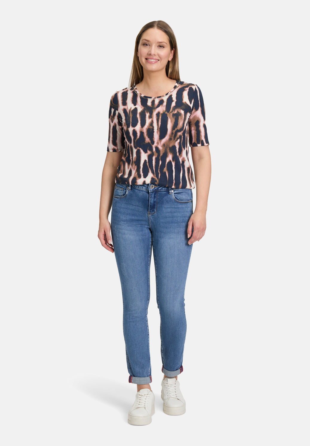 Betty Barclay_Dark Blue/RosŽ_Print Shirt with Round Neck_2564-1398_8847_02
