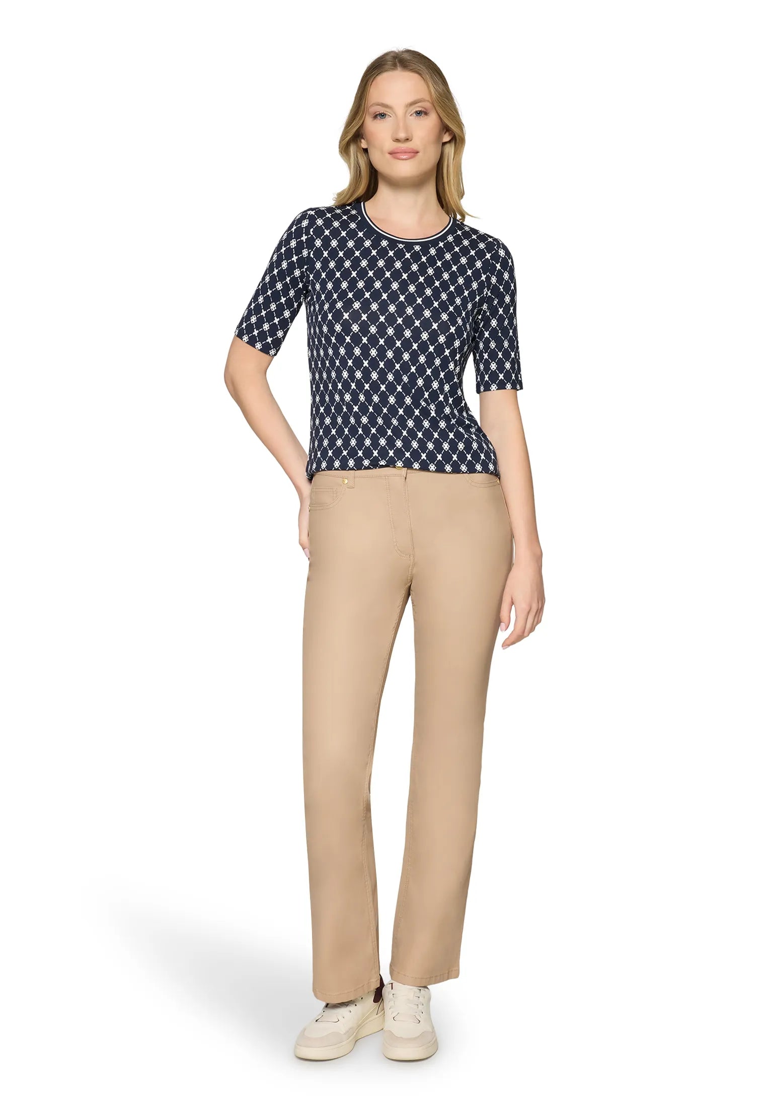 Betty Barclay Dark Blue/Cream Women Basic Shirt with Ribbed Cuffs SKU: 2725-1791_8813 Image 02