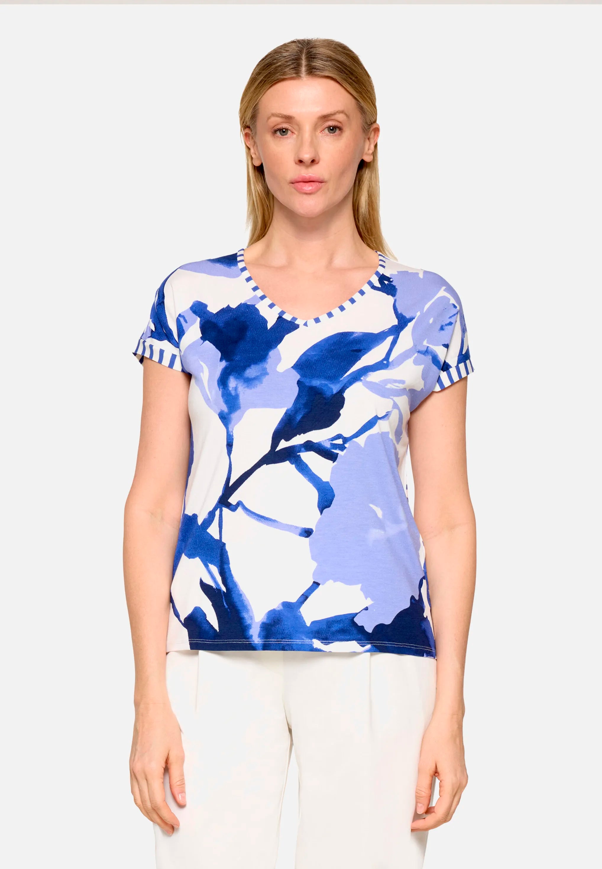 Betty Barclay Cream/Blue Women Casual Striped Shirt SKU: 2784-2525_1881 Image 01
