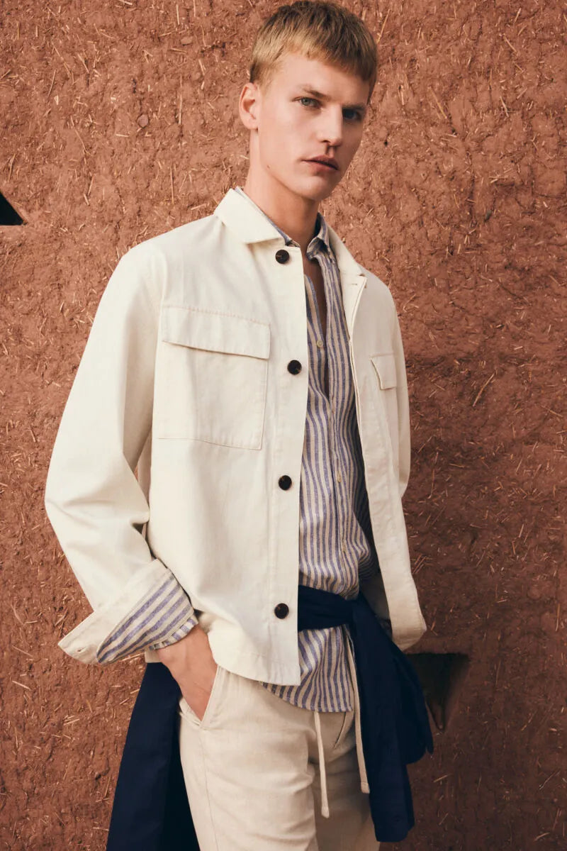 Springfield White Men Linen Cotton Overshirt Fit Overshirt SKU: 2833239_97 Image 05