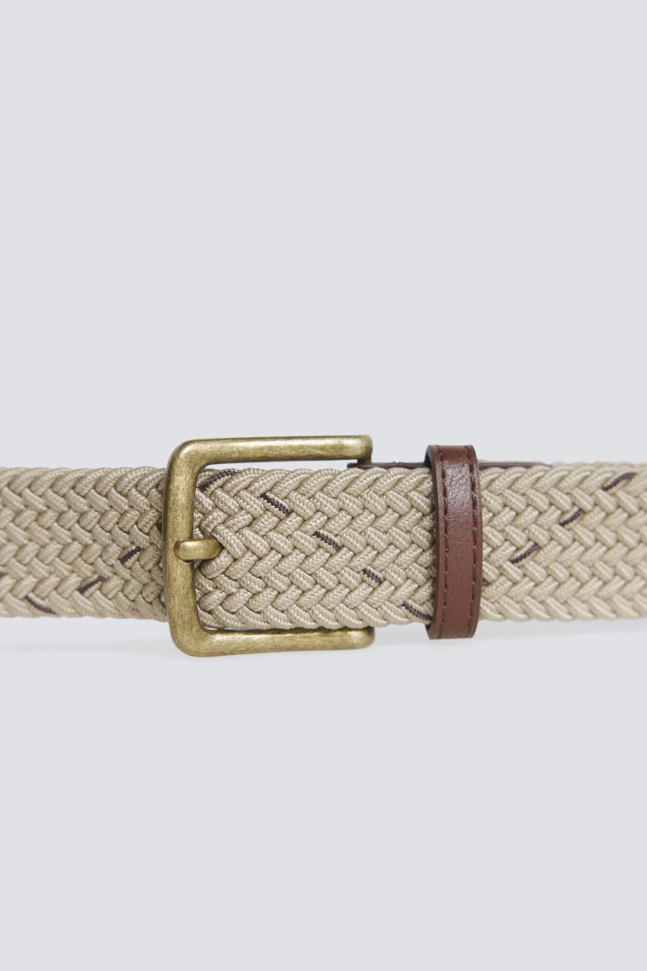 Springfield Beige Men Braided Single-Coloured Belt with Contrast Cross SKU: 2863250_51 Image 03