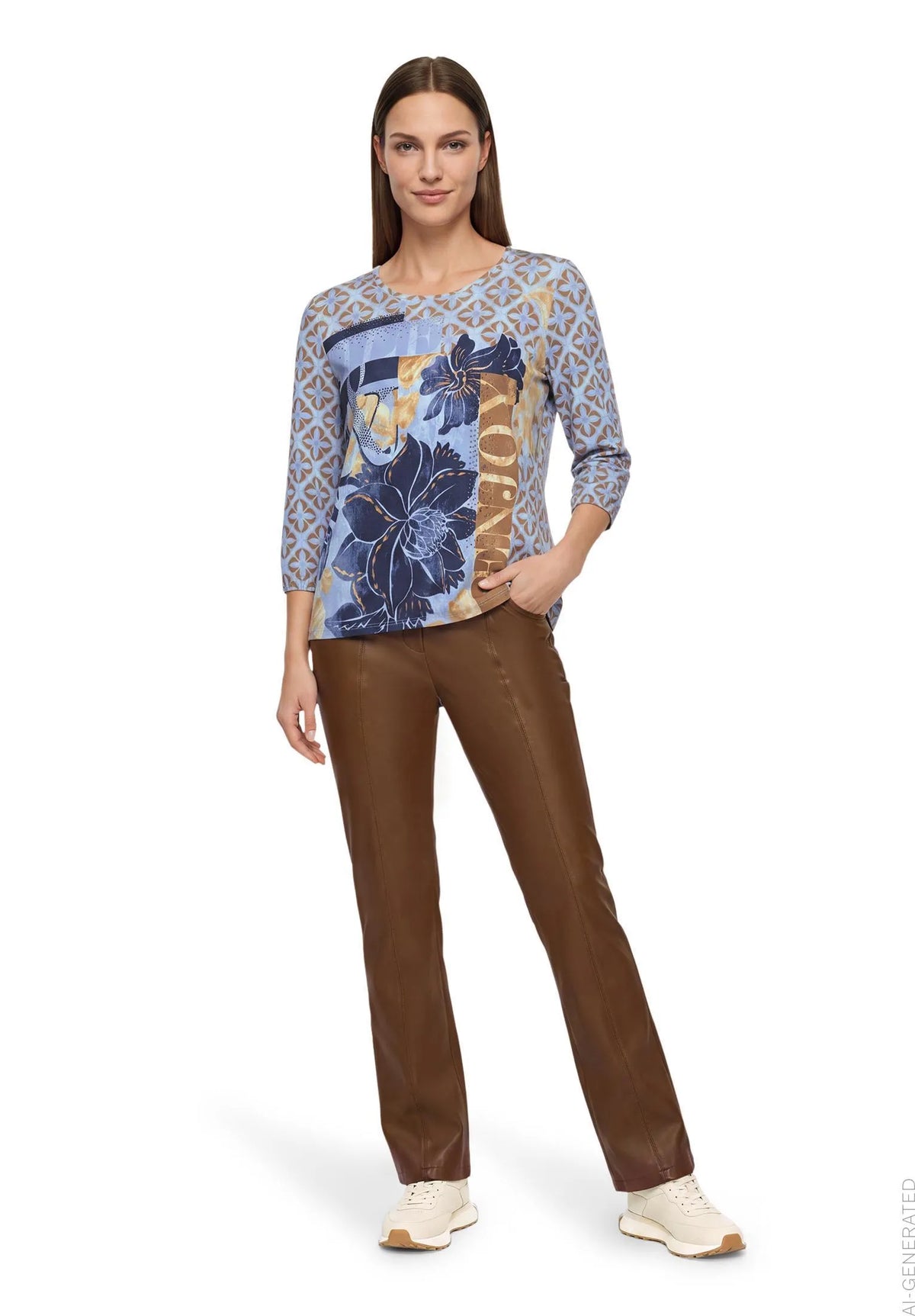Betty Barclay Blue/Brown Women Oversized Top SKU: 2952-1715_8870 Image 02