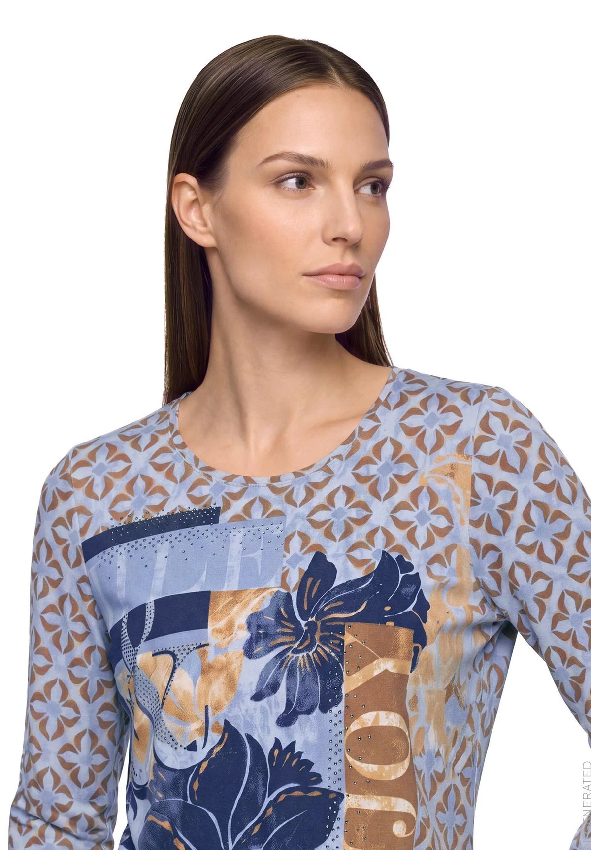 Betty Barclay Blue/Brown Women Oversized Top SKU: 2952-1715_8870 Image 04