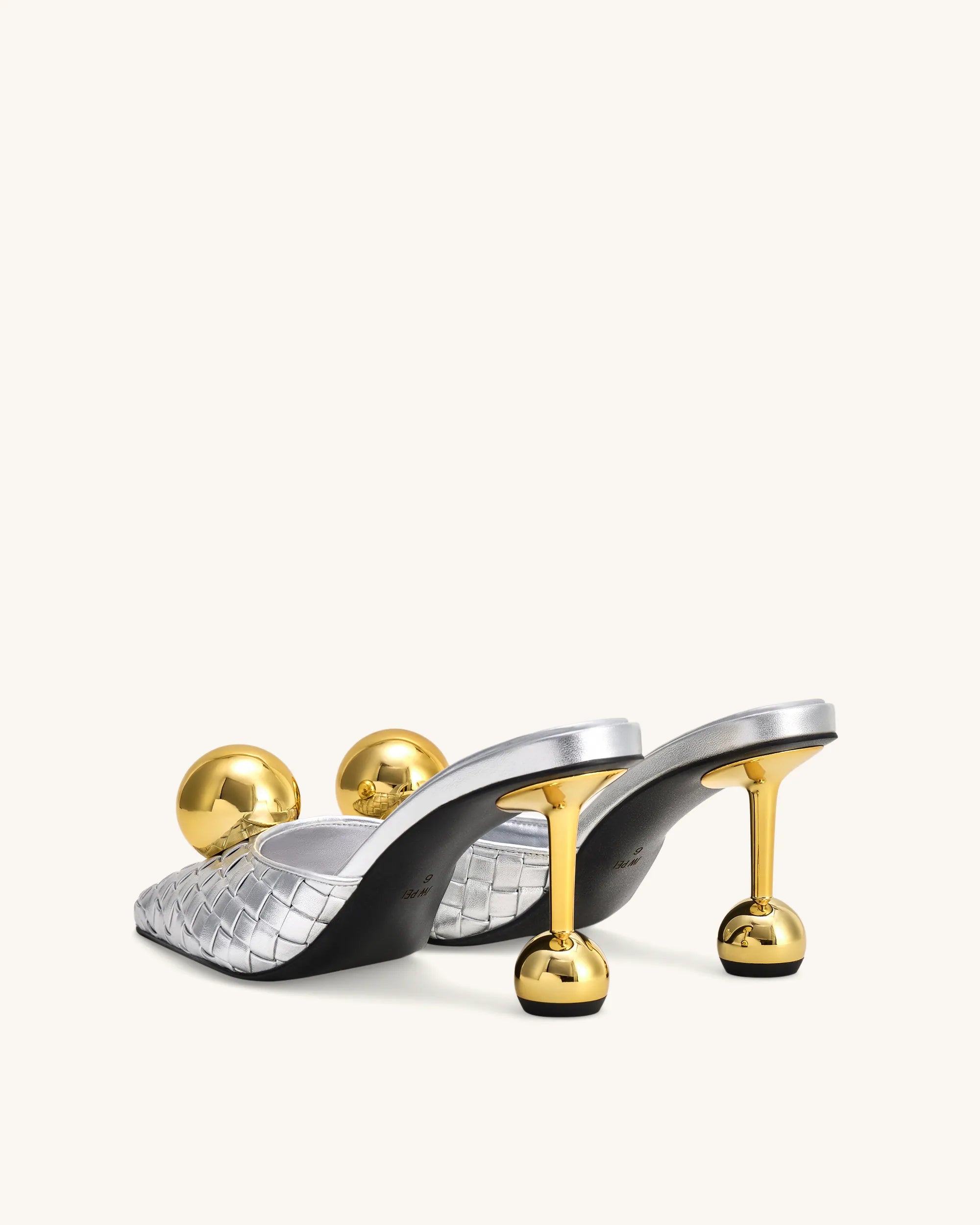 JW PEI Silver & Gold Sofia Woven Sphere Heel Mules SKU: 2MS83-9_Silver & Gold Image 04