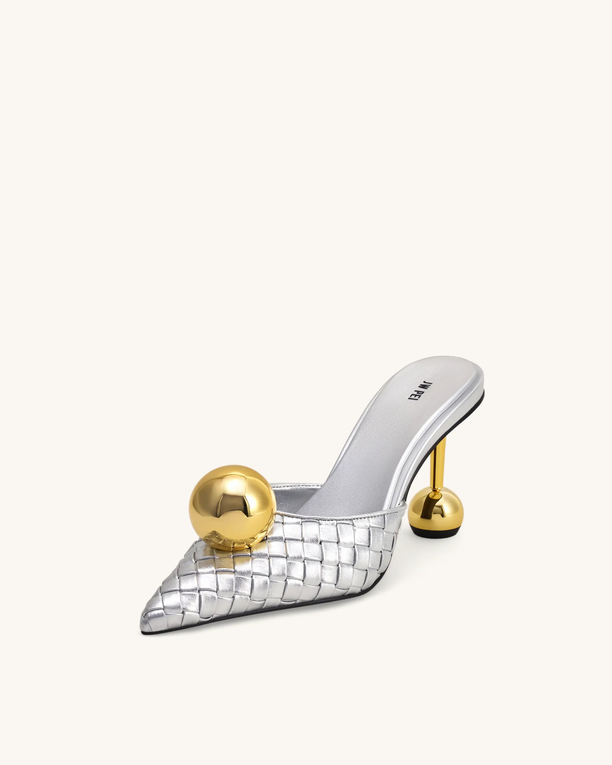 JW PEI Silver & Gold Sofia Woven Sphere Heel Mules SKU: 2MS83-9_Silver & Gold Image 05