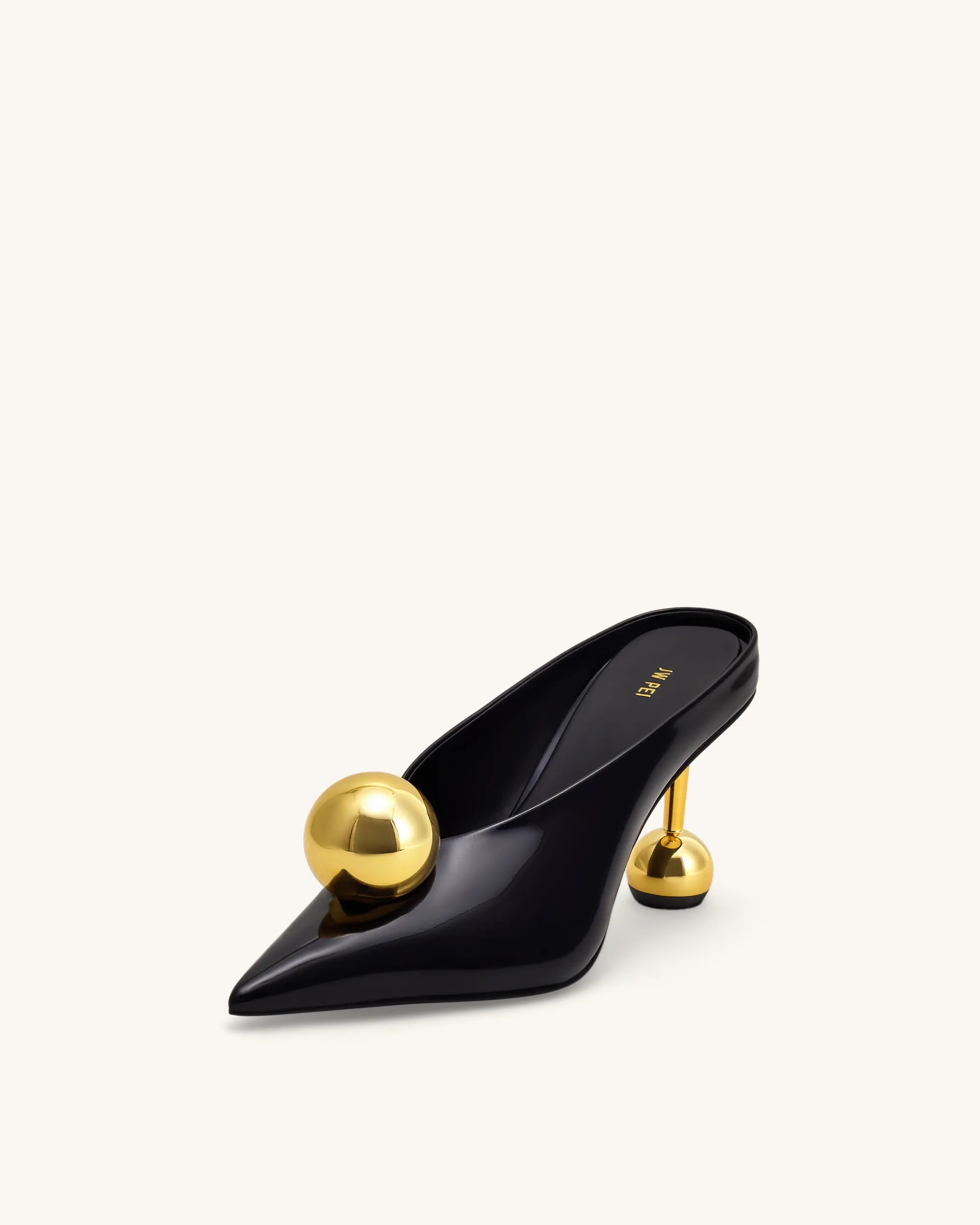 JW PEI Black & Gold Women Sofia Angled Vamp Heel Mules SKU: 2MS83X003-1_Black & Gold Image 05