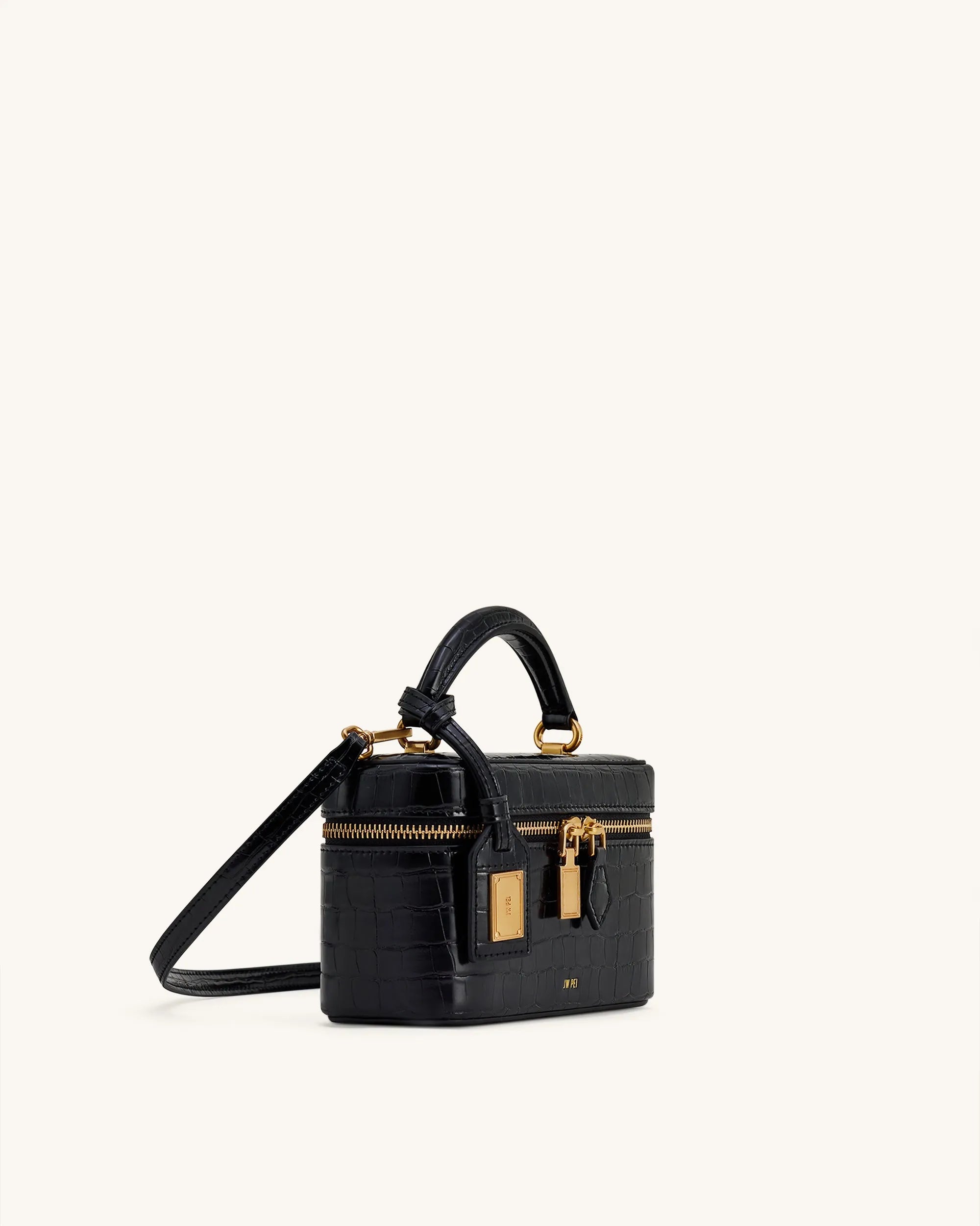 JW PEI Black Croc Women Cleo Box Shape Top Handle Bag - Black Croc SKU: 2T321-1_Black Croc Image 03