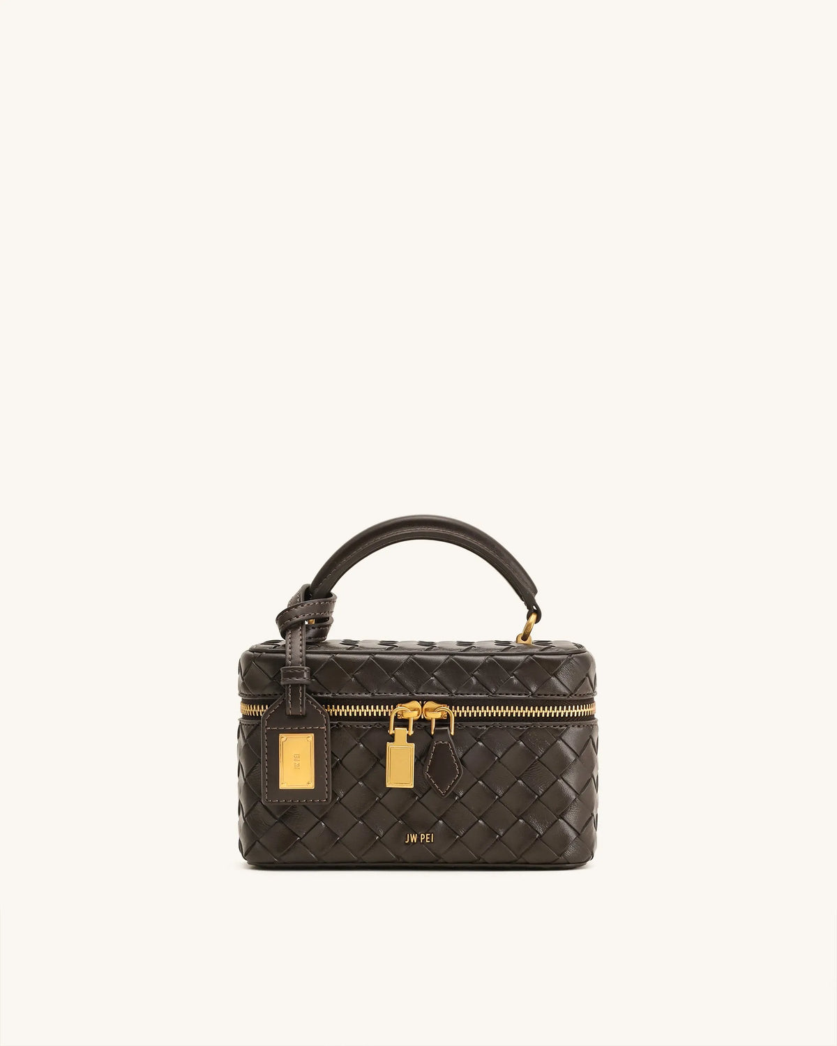 JW Pei Dark Brown Women Cleo Woven Texture Box Shape Top Handle Bag SKU: 2T321-35_Dark Brown Image 01