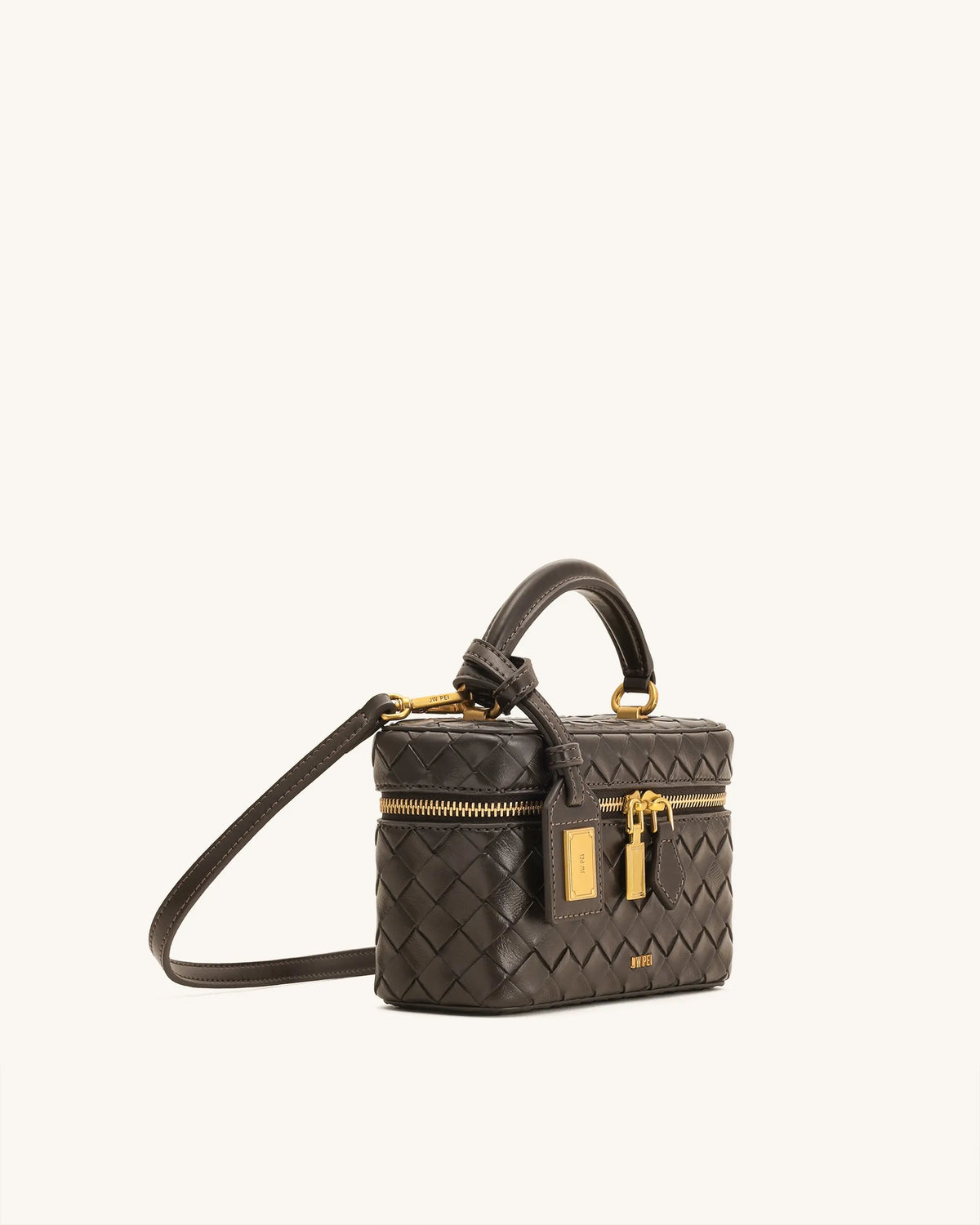 JW Pei Dark Brown Women Cleo Woven Texture Box Shape Top Handle Bag SKU: 2T321-35_Dark Brown Image 02