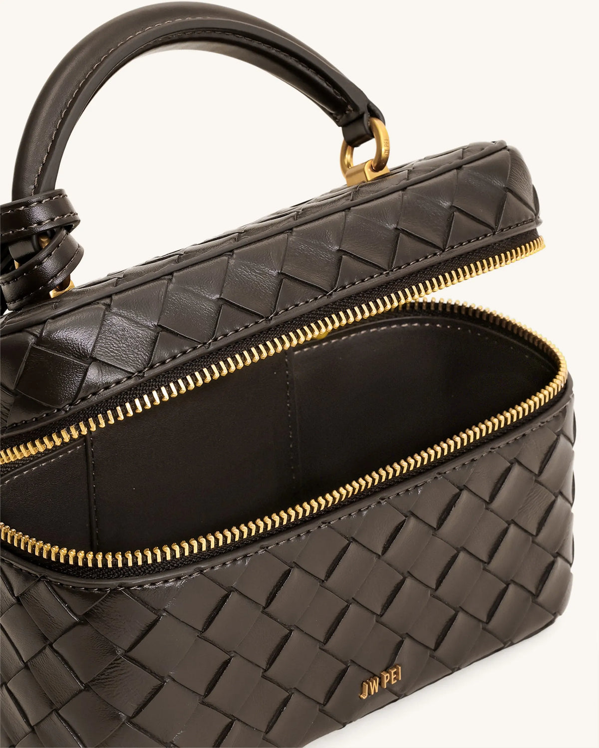 JW Pei Dark Brown Women Cleo Woven Texture Box Shape Top Handle Bag SKU: 2T321-35_Dark Brown Image 04