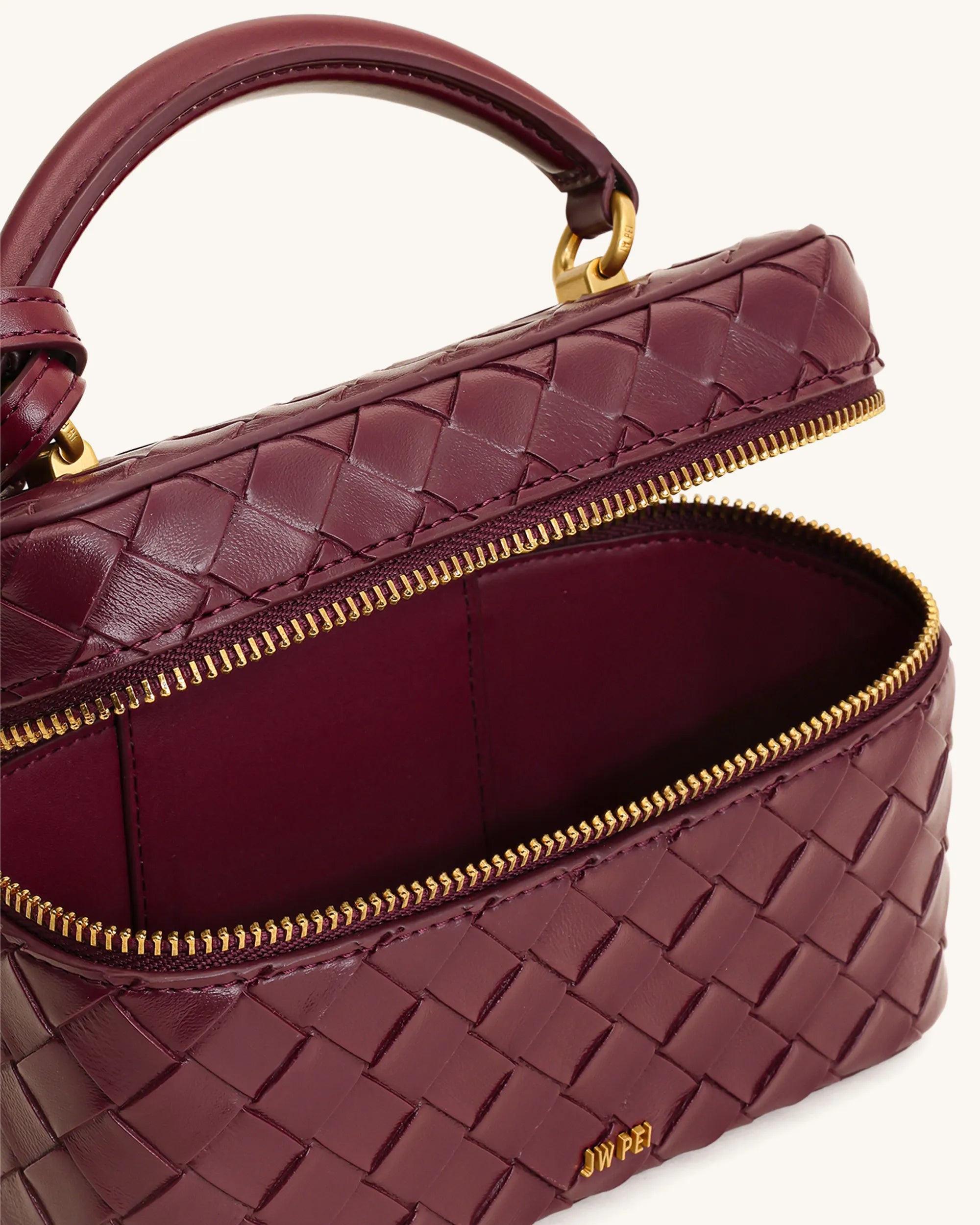 JW PEI Claret Cleo Woven Texture Box Shape Top Handle Bag SKU: 2T321-43_Claret Image 04