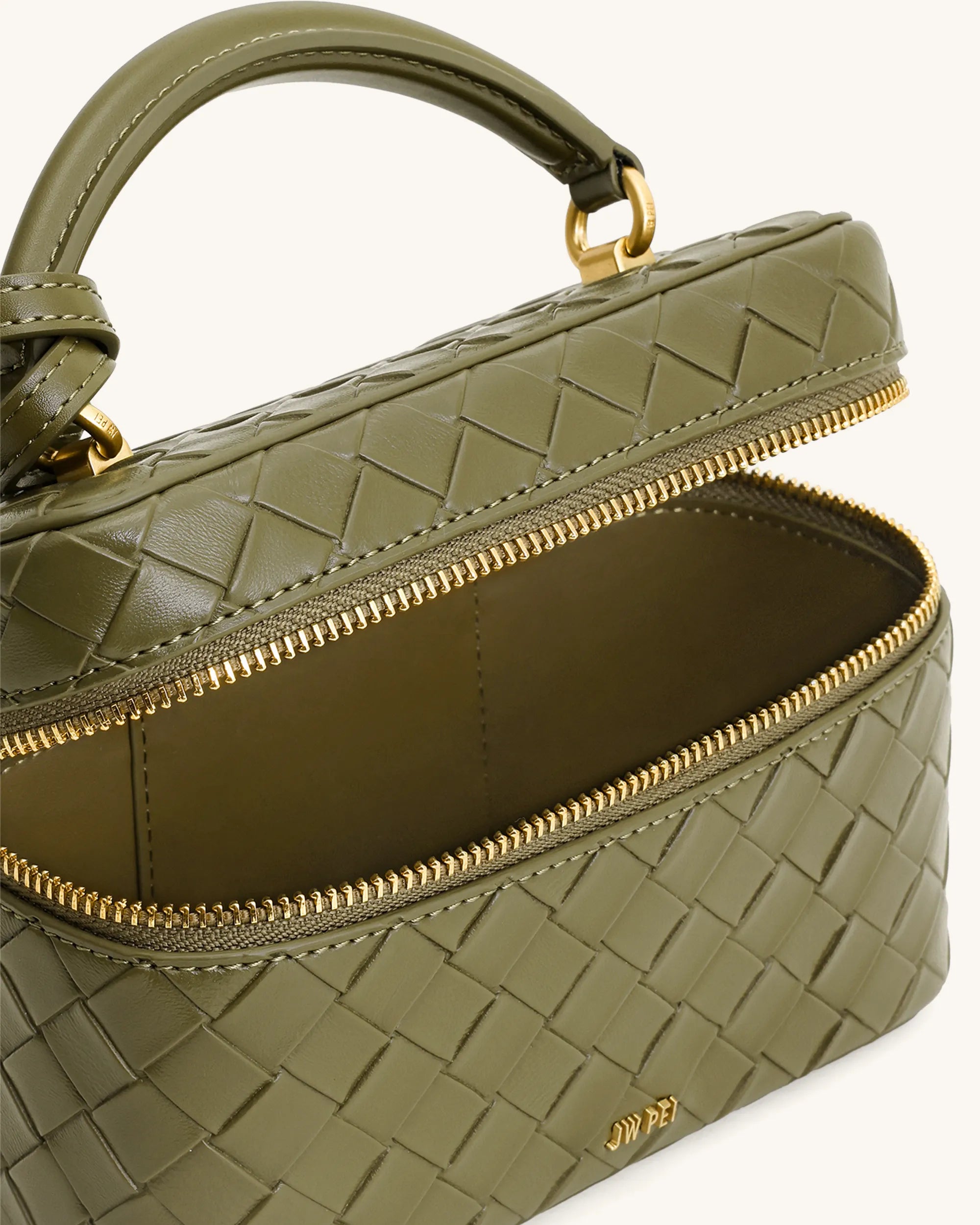 JW PEI Olive Green Women Cleo Woven Texture Box Shape Top Handle Bag SKU: 2T321-71_Olive Green Image 03