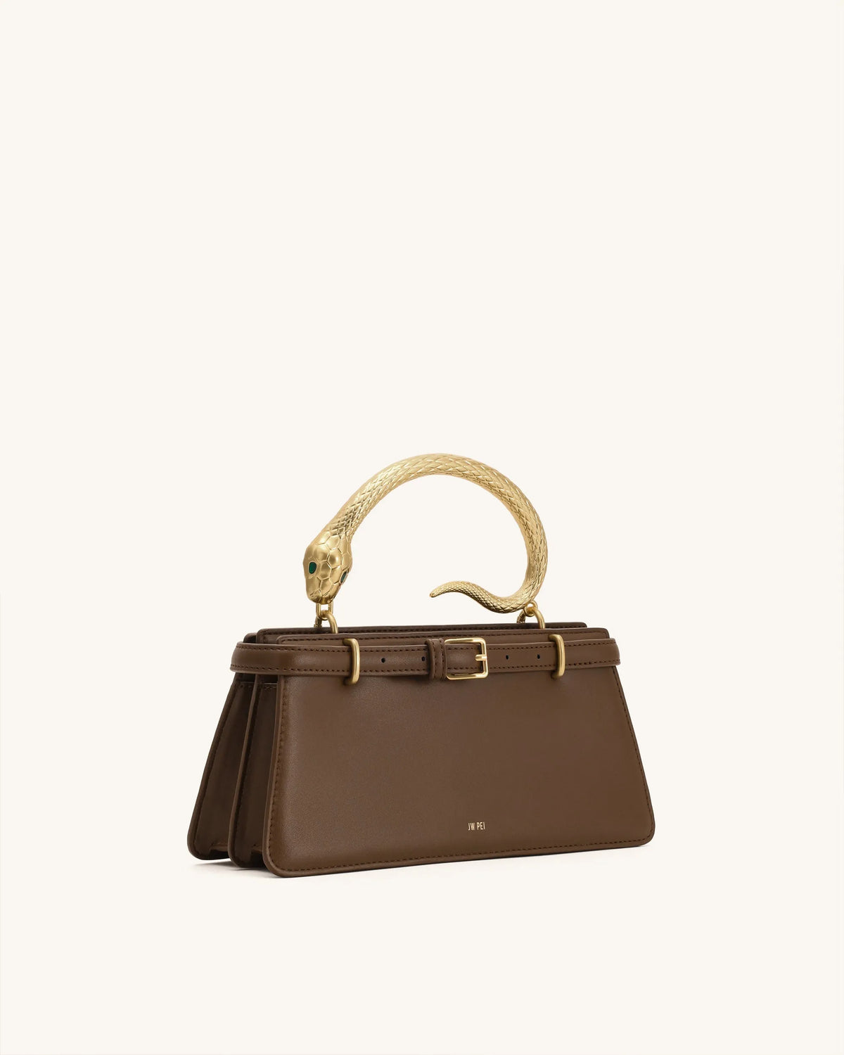 JW Pei Dark Brown Women Elena Snake Handle Top Handle Bag SKU: 2T325-30_Dark Brown Image 02