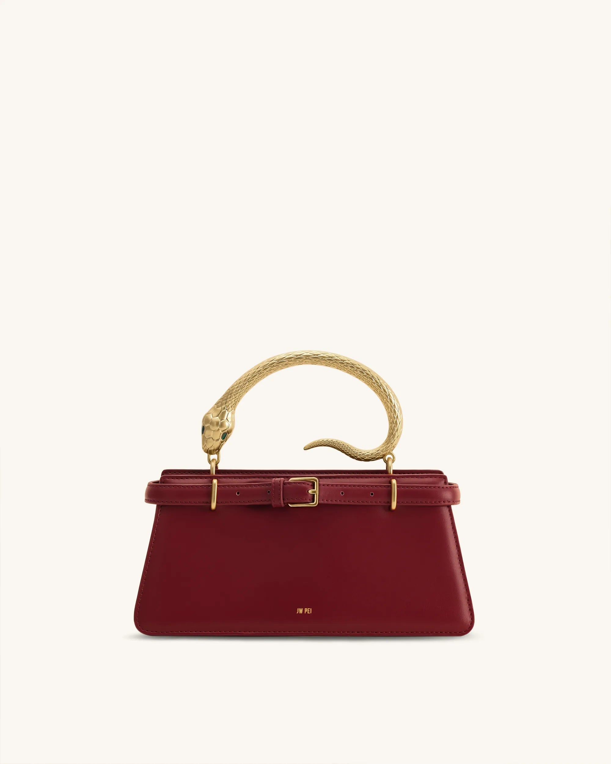 JW PEI Wine Red Women Elena Snake Handle Top Handle Bag SKU: 2T325-4_Wine Red Image 01